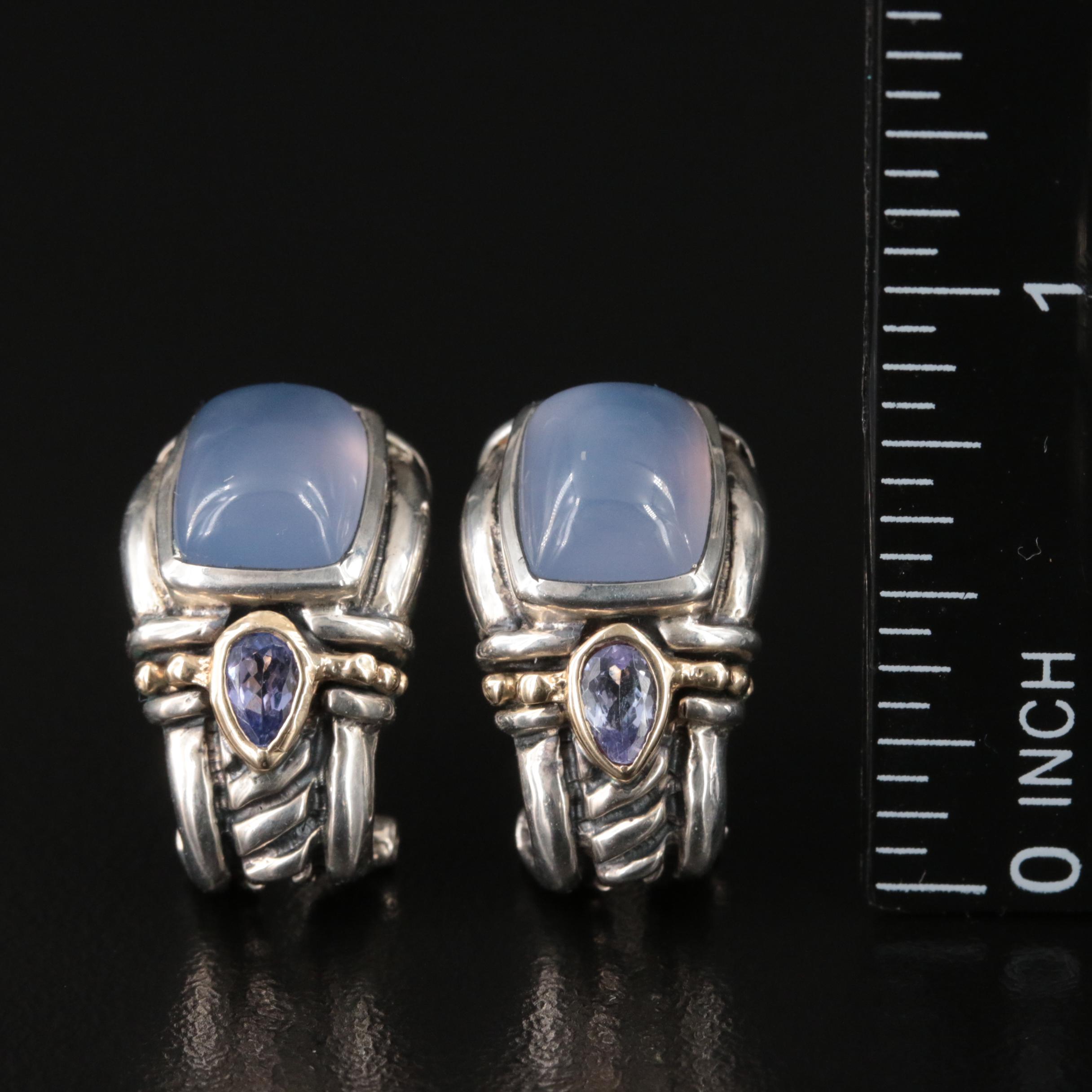 Samuel Benham Sterling Chalcedony and Tanzanite Earrings and Ring