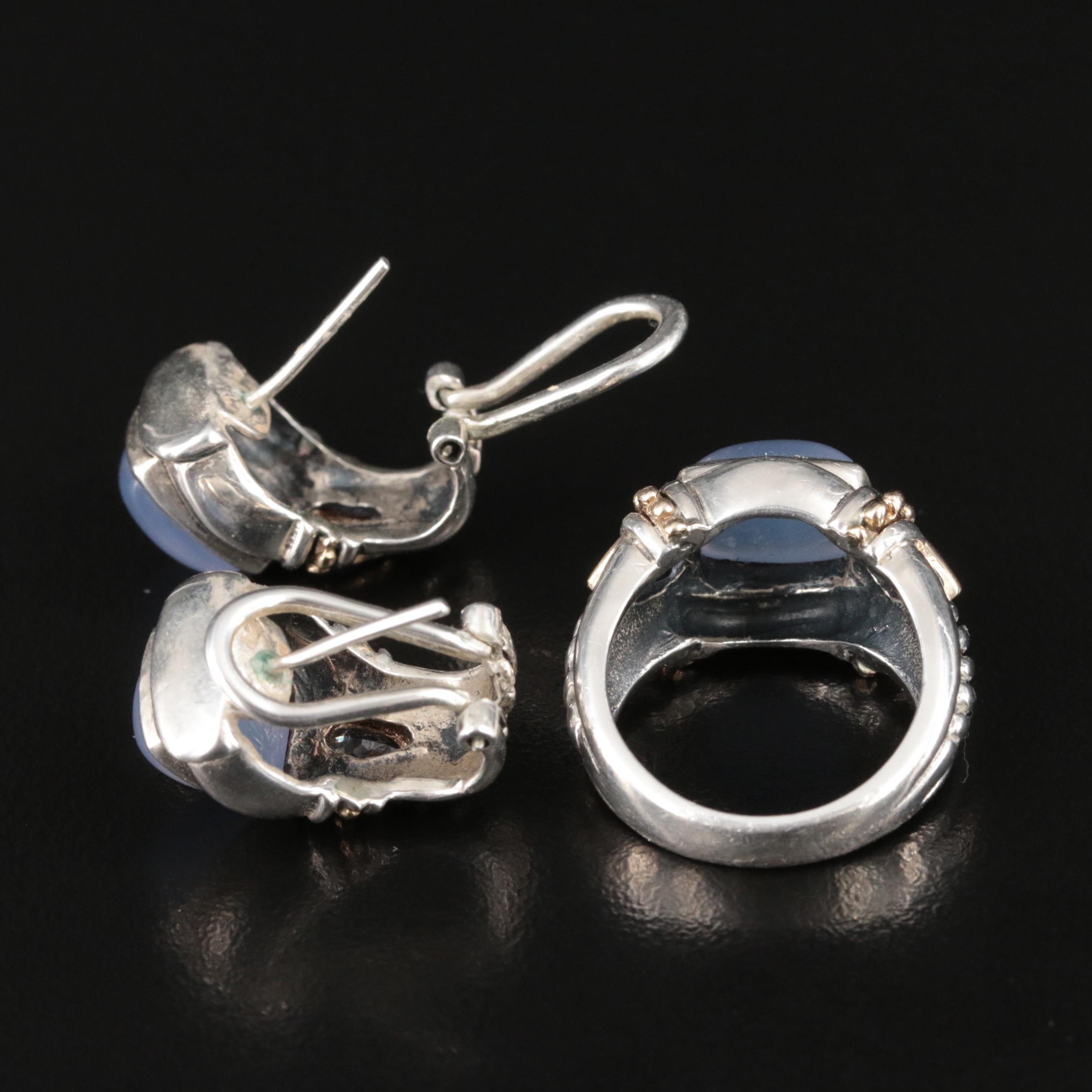 Samuel Benham Sterling Chalcedony and Tanzanite Earrings and Ring