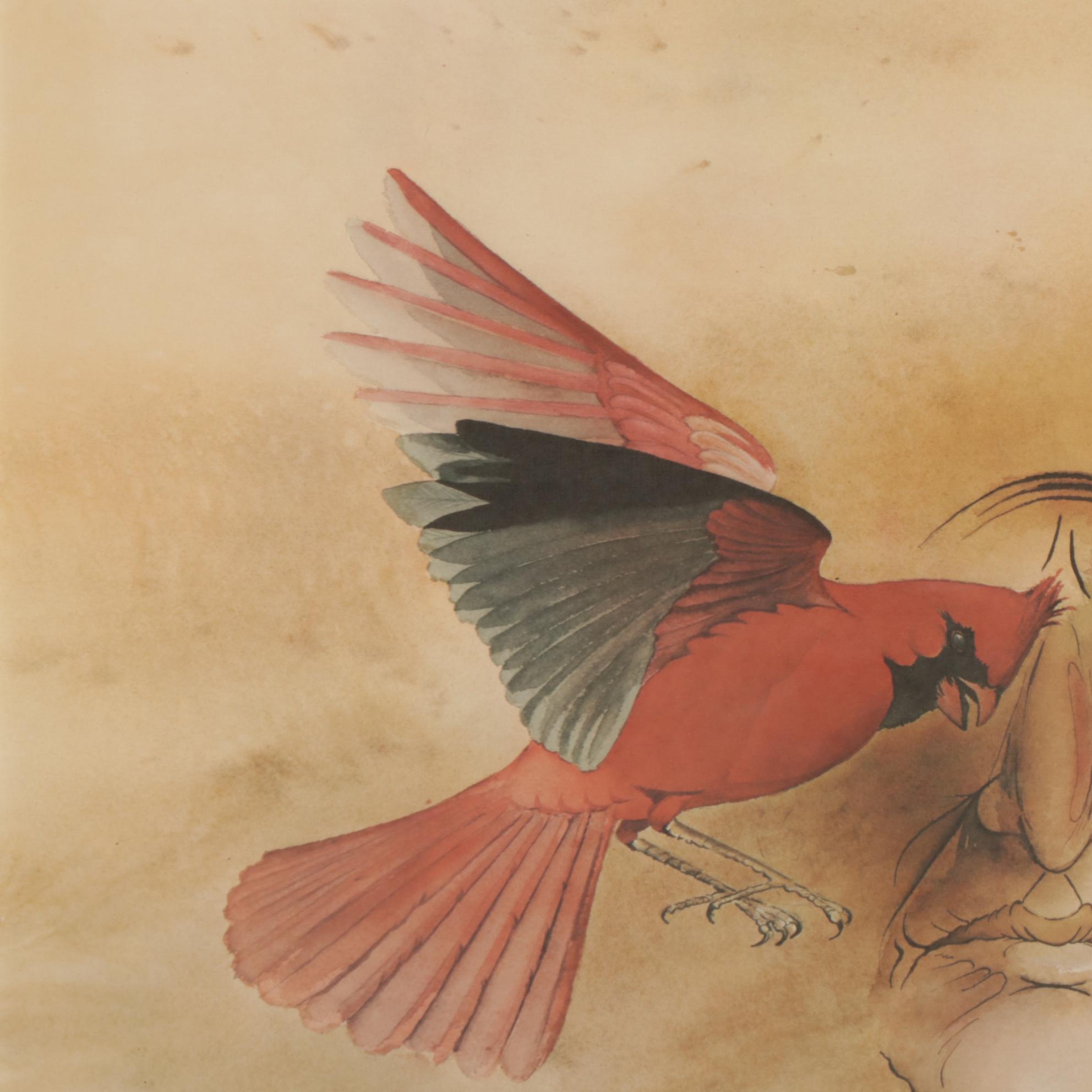 Bert Seabourn Offset Lithograph "Spirit Cardinal," Late 20th Century