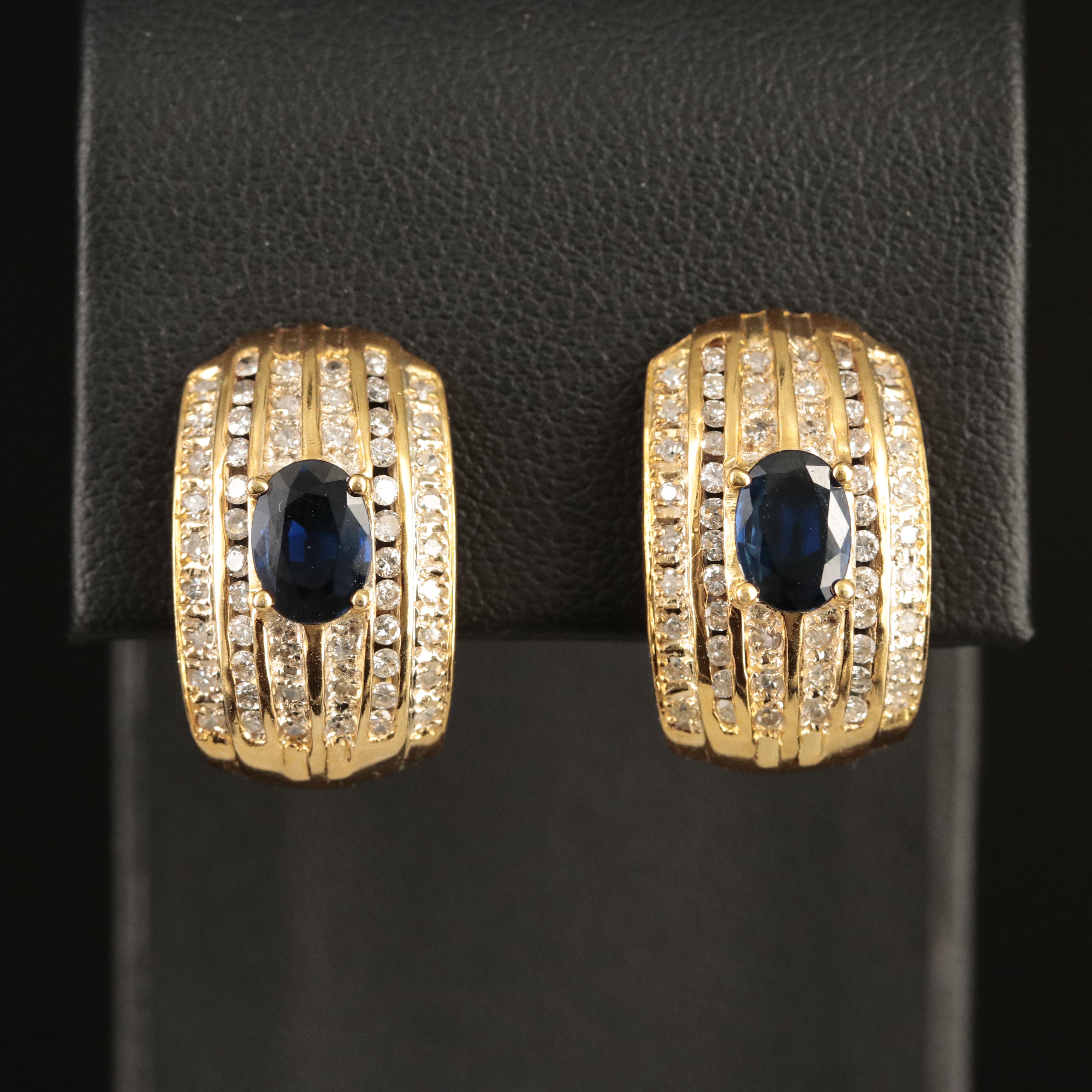 14K Sapphire and 1.13 CTW Diamond J Hoop Earrings