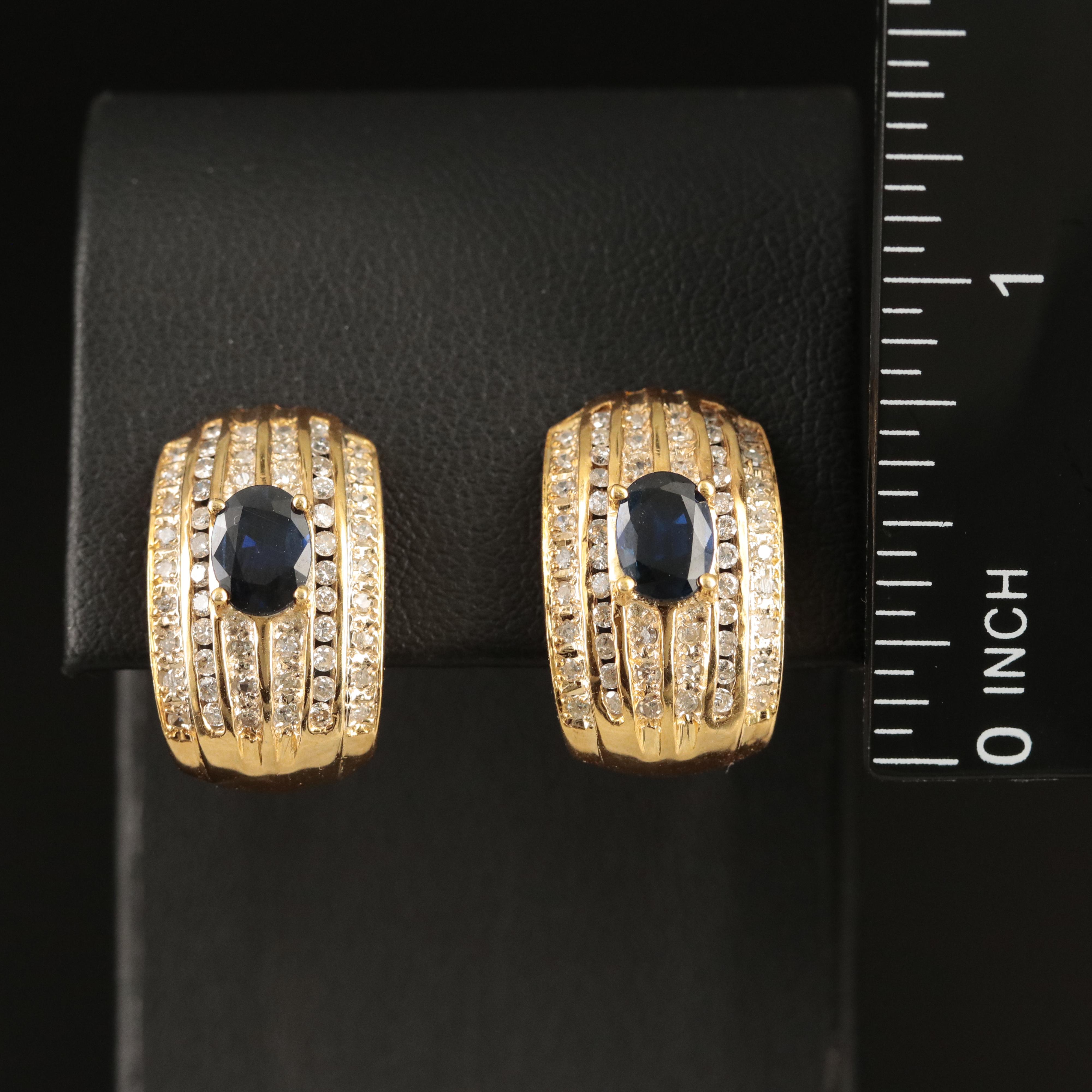 14K Sapphire and 1.13 CTW Diamond J Hoop Earrings