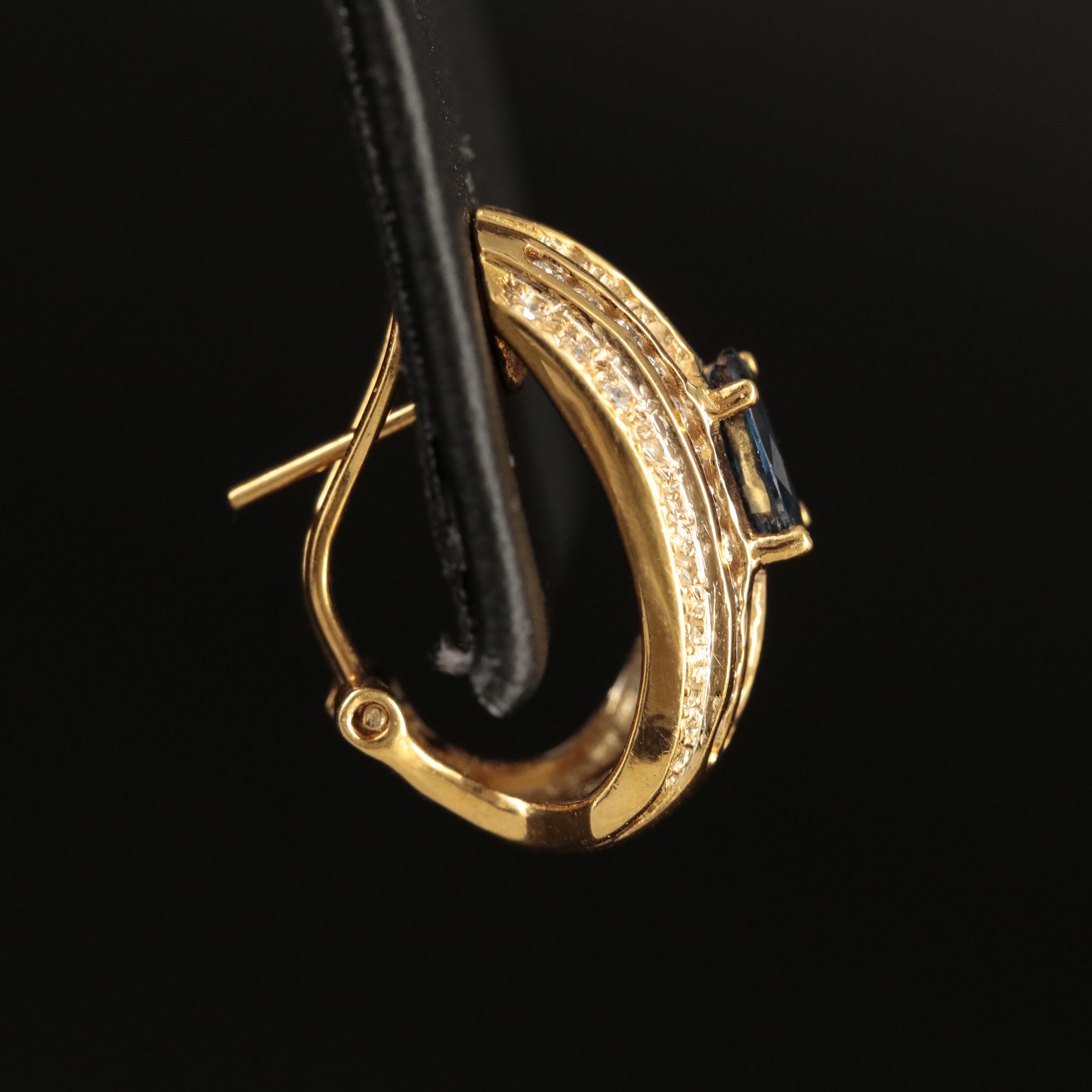 14K Sapphire and 1.13 CTW Diamond J Hoop Earrings