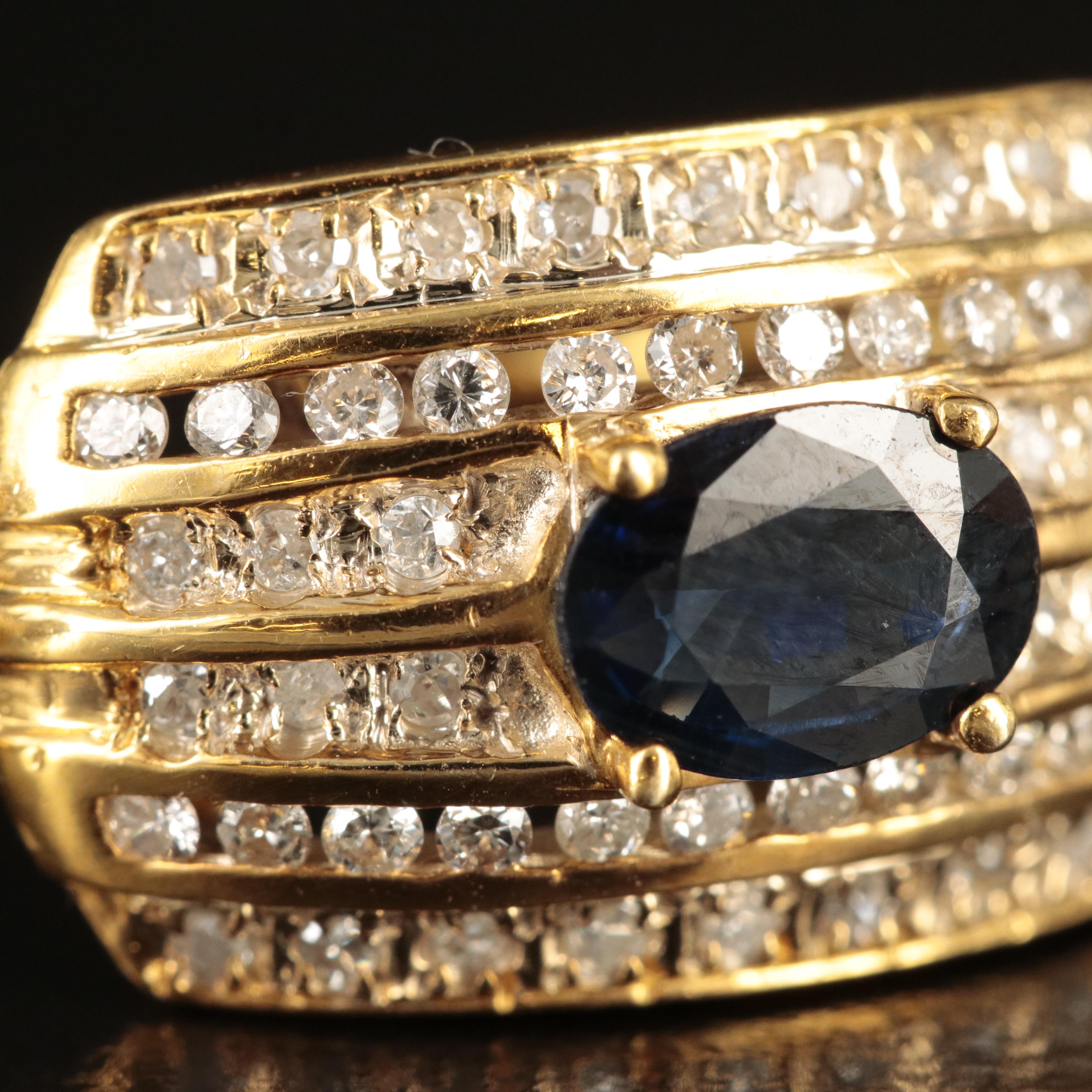 14K Sapphire and 1.13 CTW Diamond J Hoop Earrings