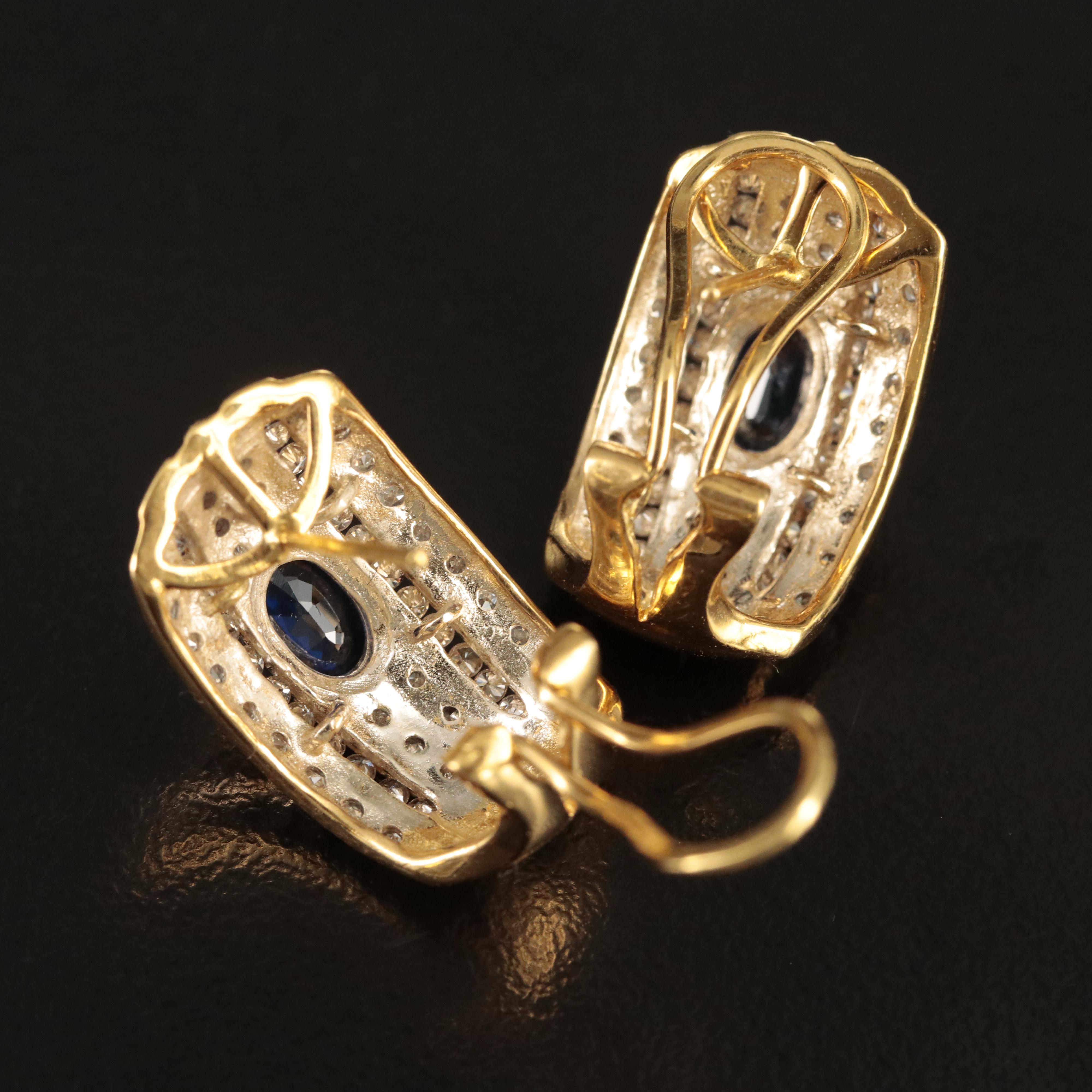 14K Sapphire and 1.13 CTW Diamond J Hoop Earrings