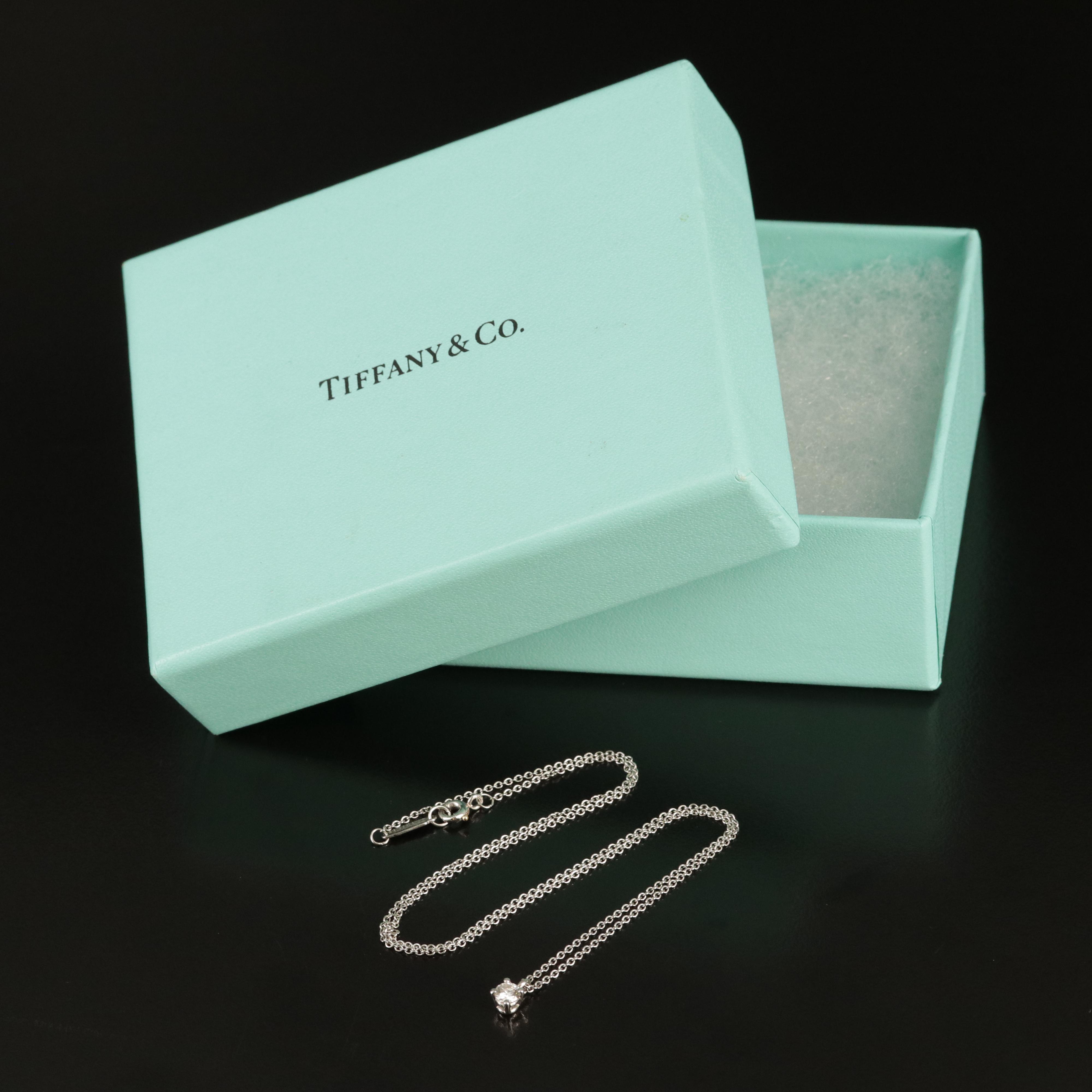 Tiffany & Co. Platinum 0.18 CT Diamond Solitaire Pendant Necklace