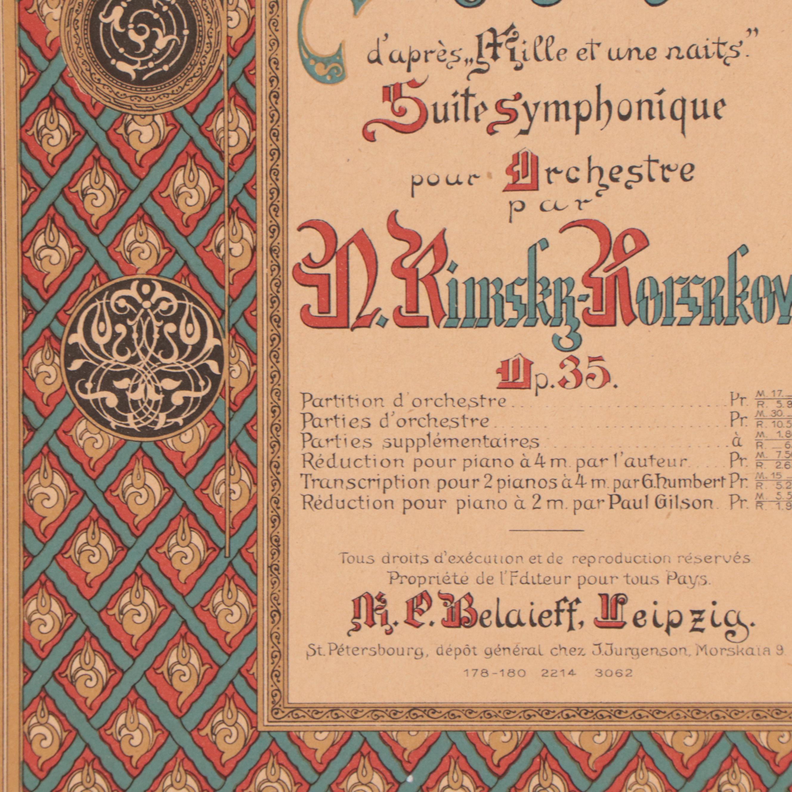 Lithograph After C. Boek & Carl Gottlieb Röder "Scheherezade Score Cover."