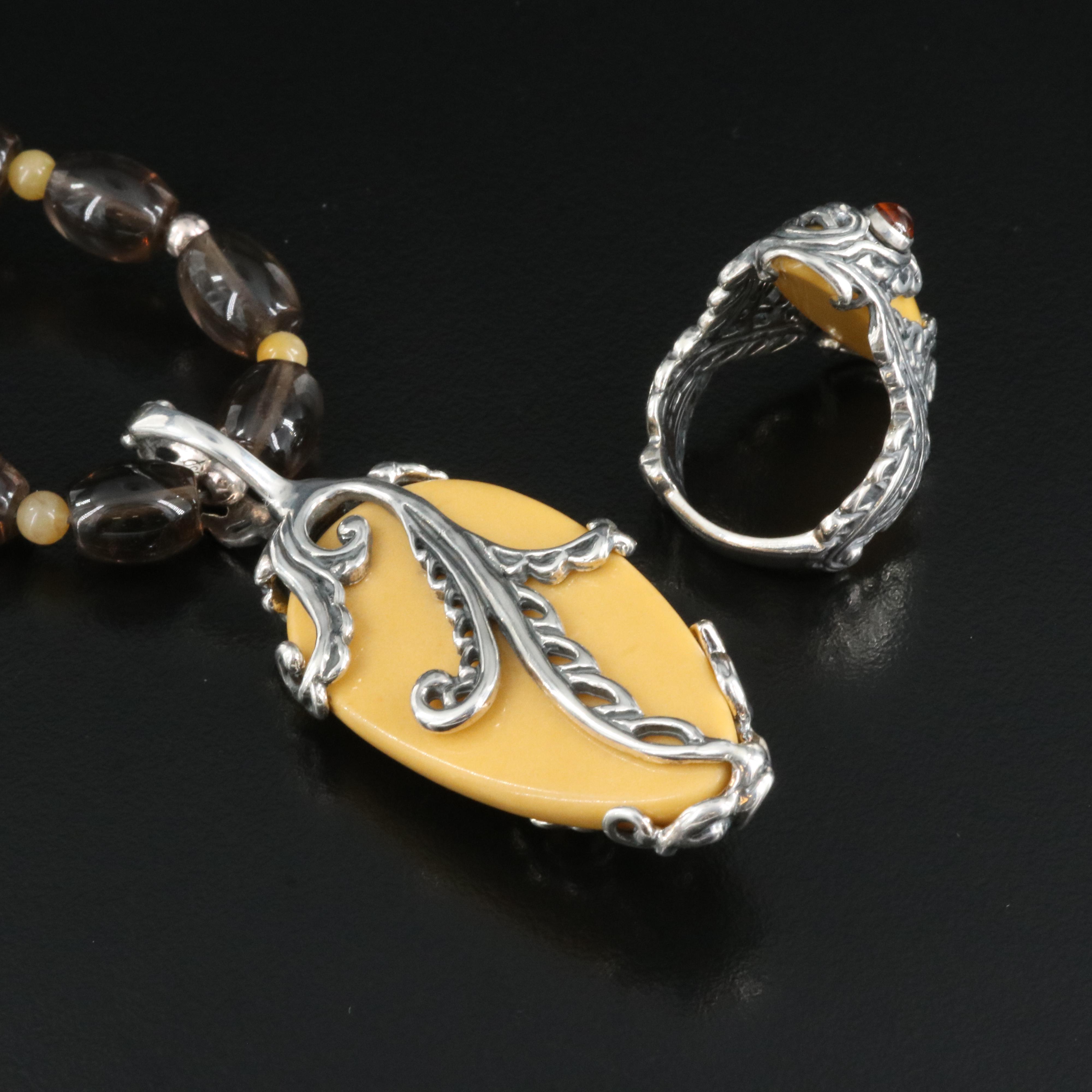 Carolyn Pollack for Relios Sterling Necklace and Ring Set Including Gemstones