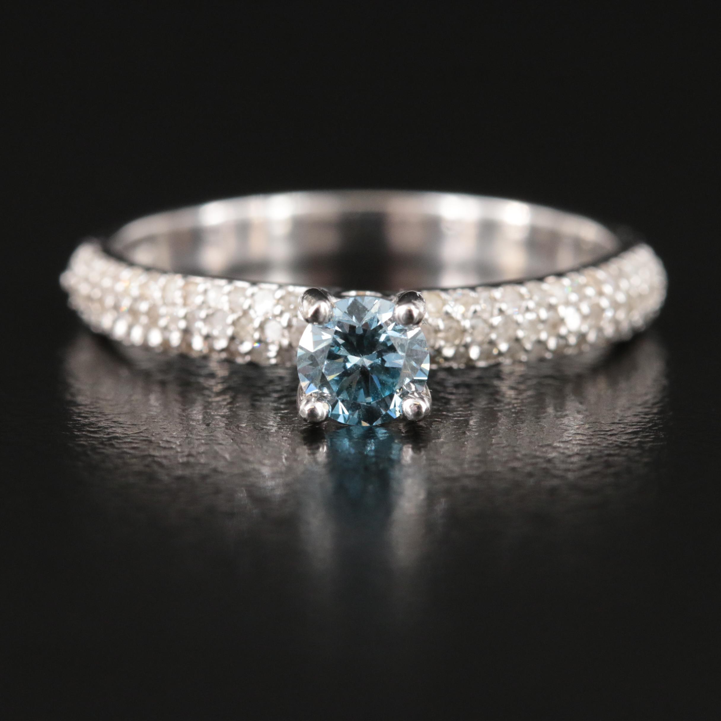 14K 0.49 CTW Diamond Ring with Pavé Accents and Fancy Greyish Blue Center
