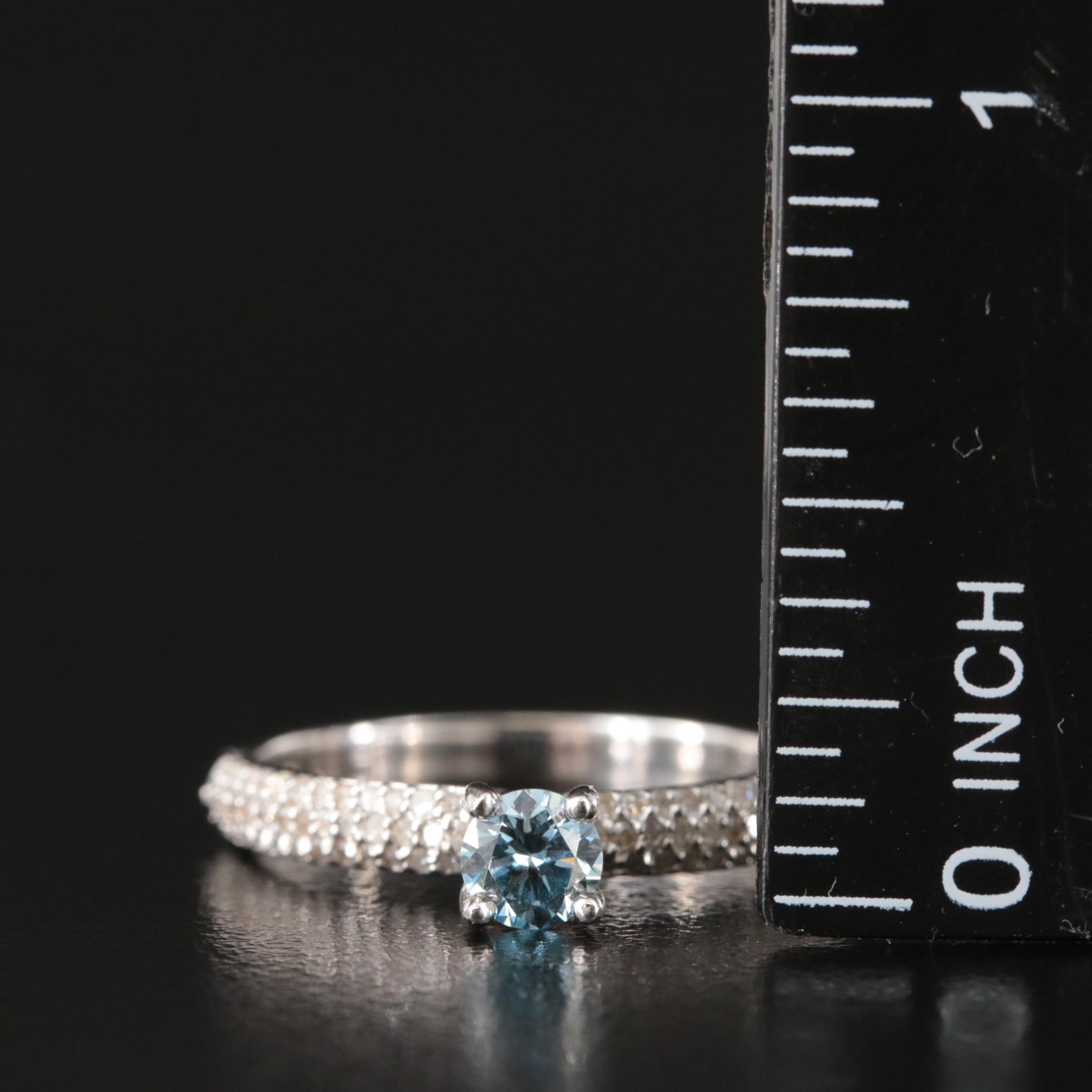 14K 0.49 CTW Diamond Ring with Pavé Accents and Fancy Greyish Blue Center