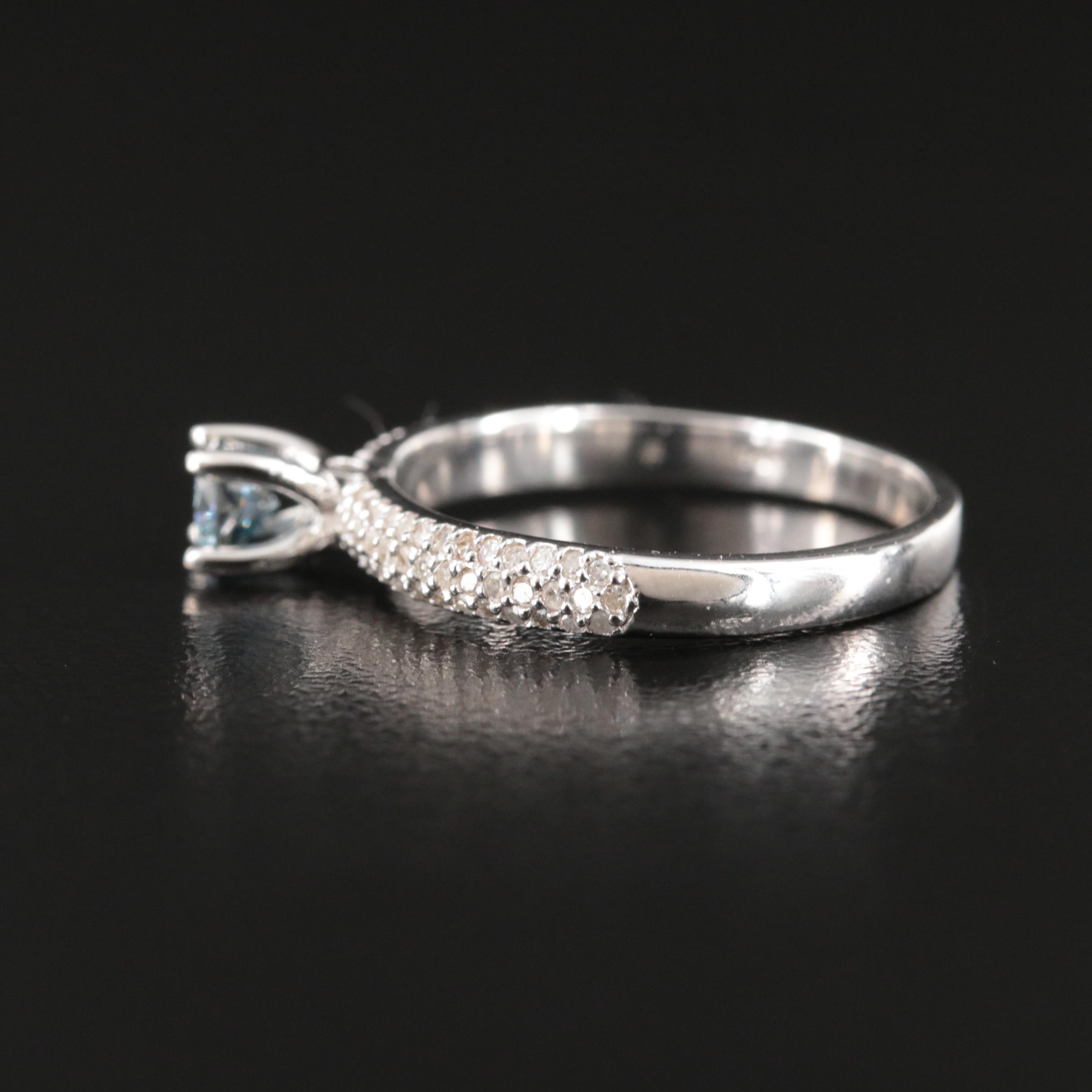 14K 0.49 CTW Diamond Ring with Pavé Accents and Fancy Greyish Blue Center
