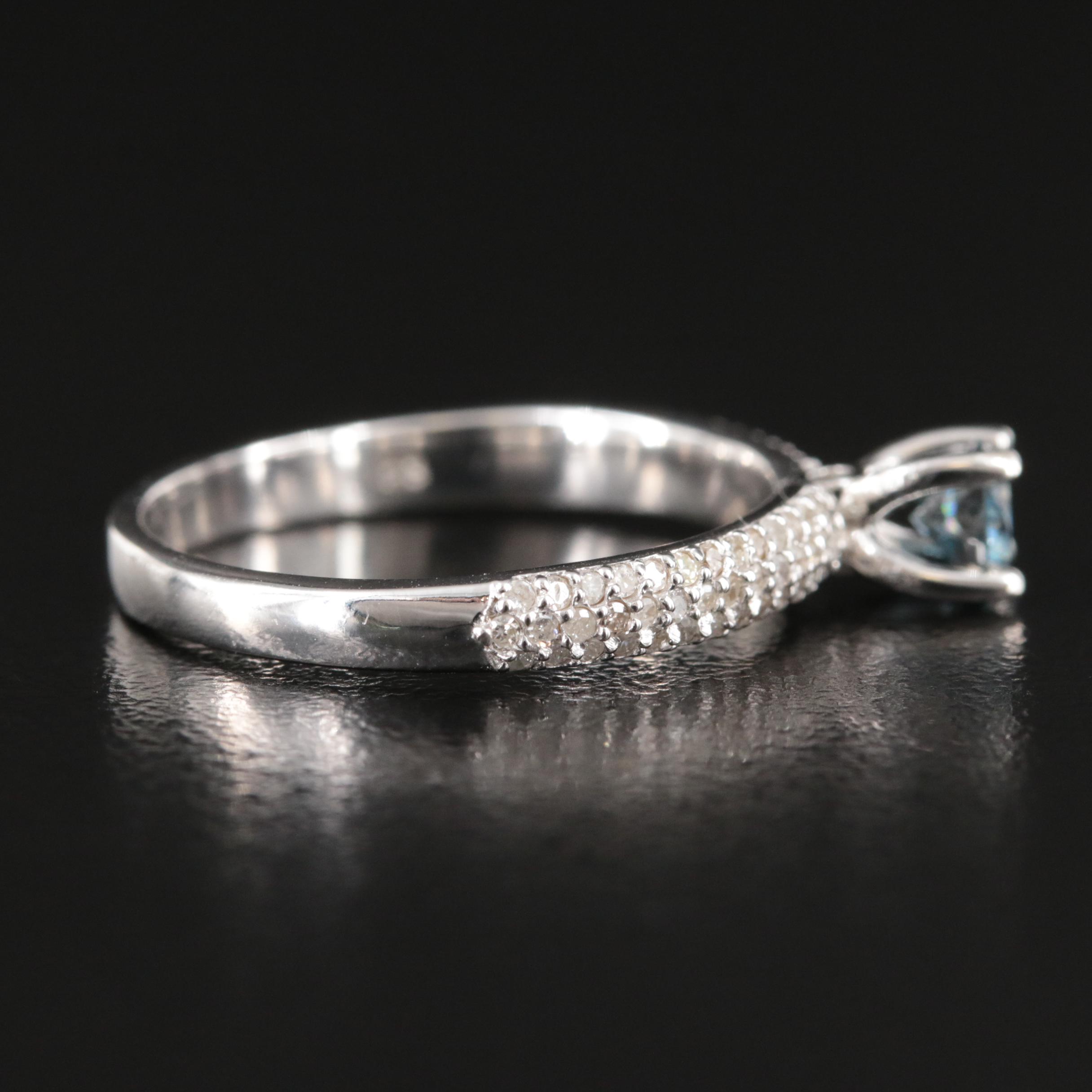 14K 0.49 CTW Diamond Ring with Pavé Accents and Fancy Greyish Blue Center