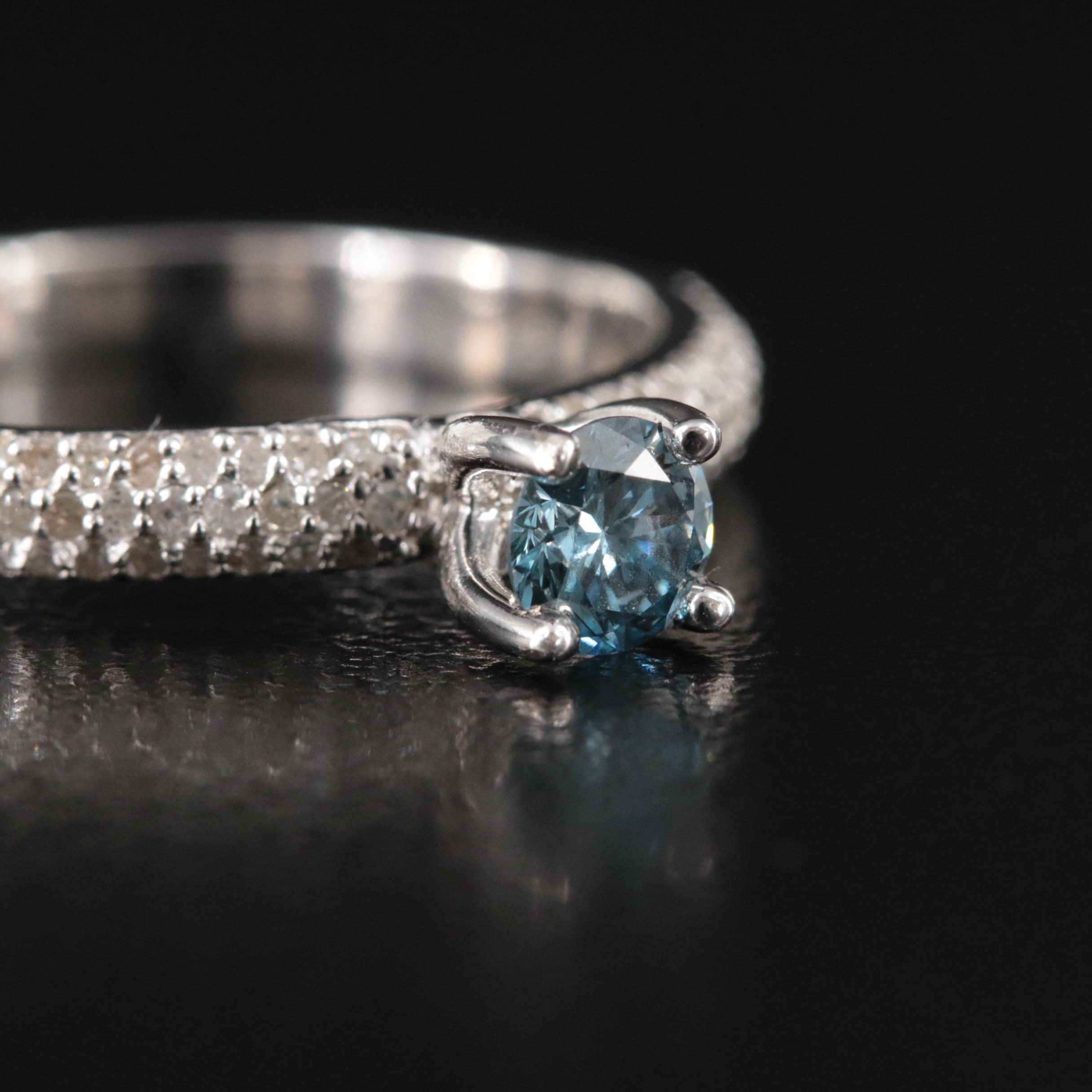 14K 0.49 CTW Diamond Ring with Pavé Accents and Fancy Greyish Blue Center