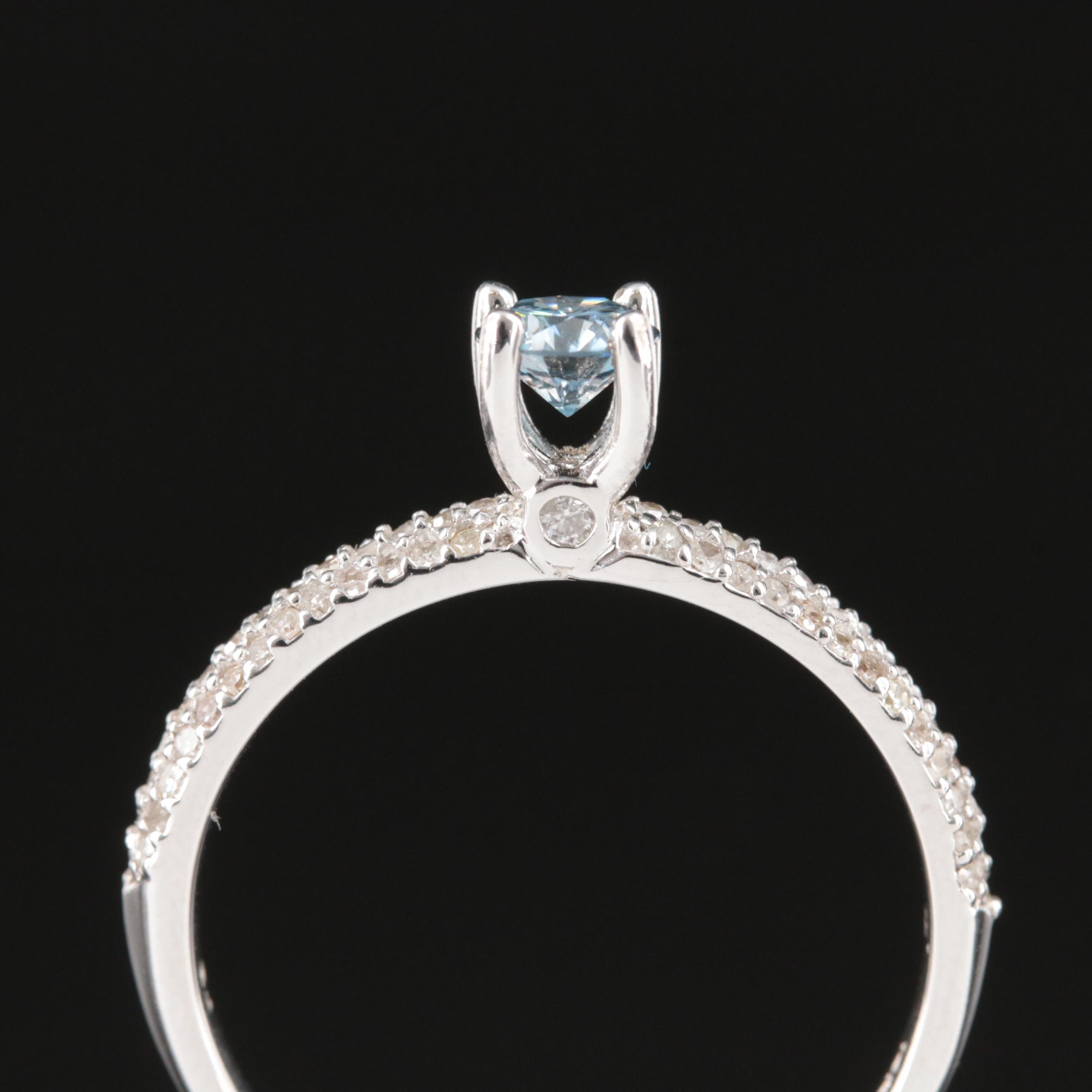 14K 0.49 CTW Diamond Ring with Pavé Accents and Fancy Greyish Blue Center