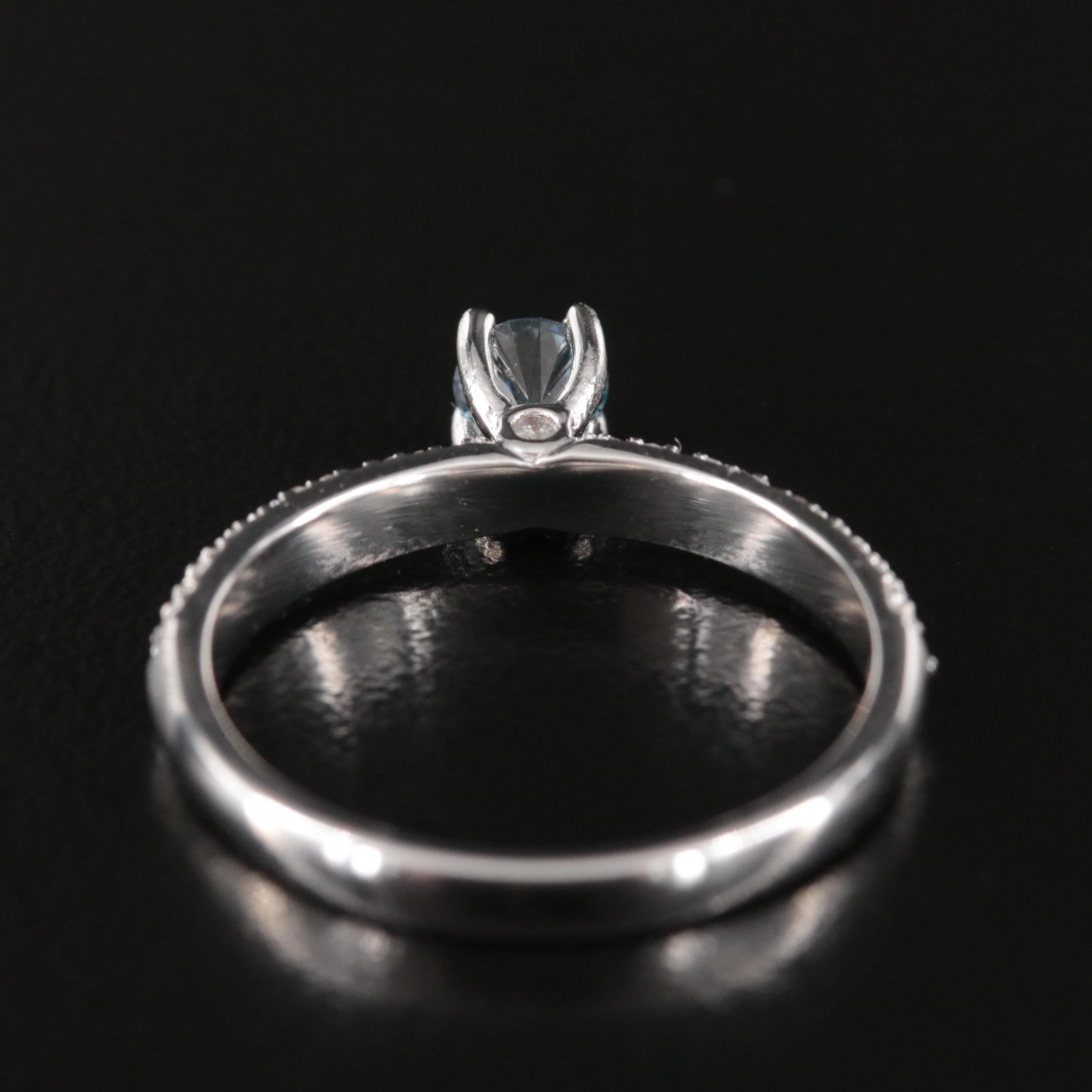 14K 0.49 CTW Diamond Ring with Pavé Accents and Fancy Greyish Blue Center