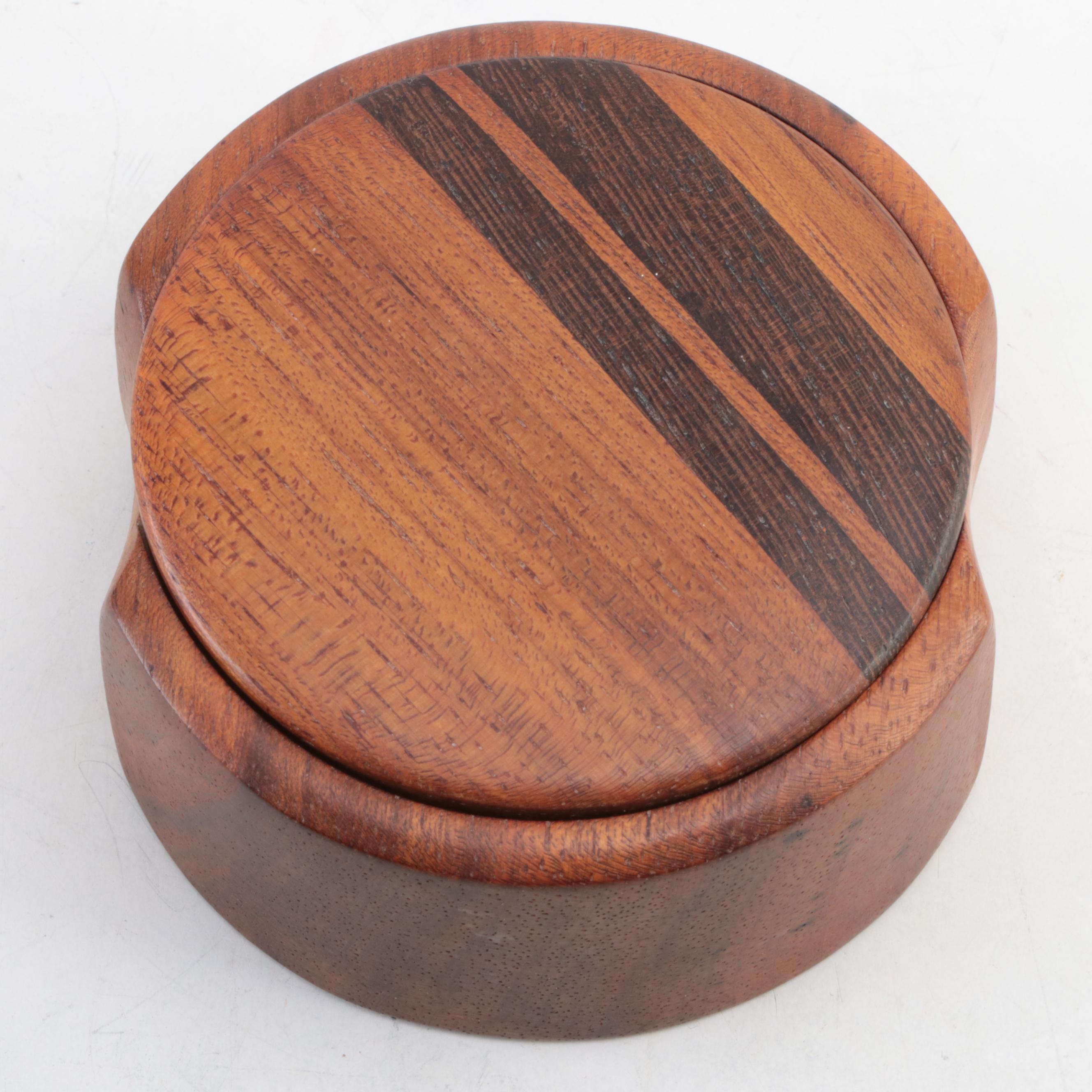 Artist Signed Walnut and Padouk Inlaid Wooden Box, 1984