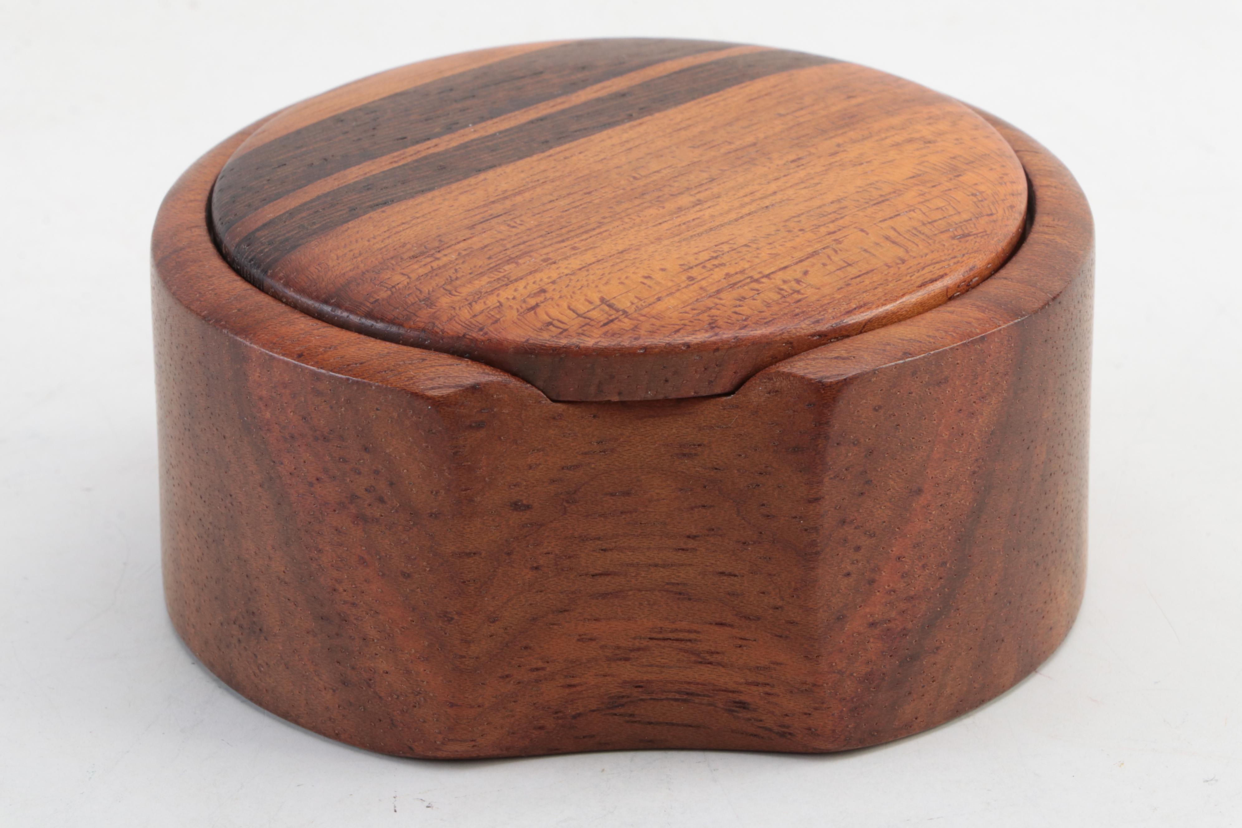Artist Signed Walnut and Padouk Inlaid Wooden Box, 1984