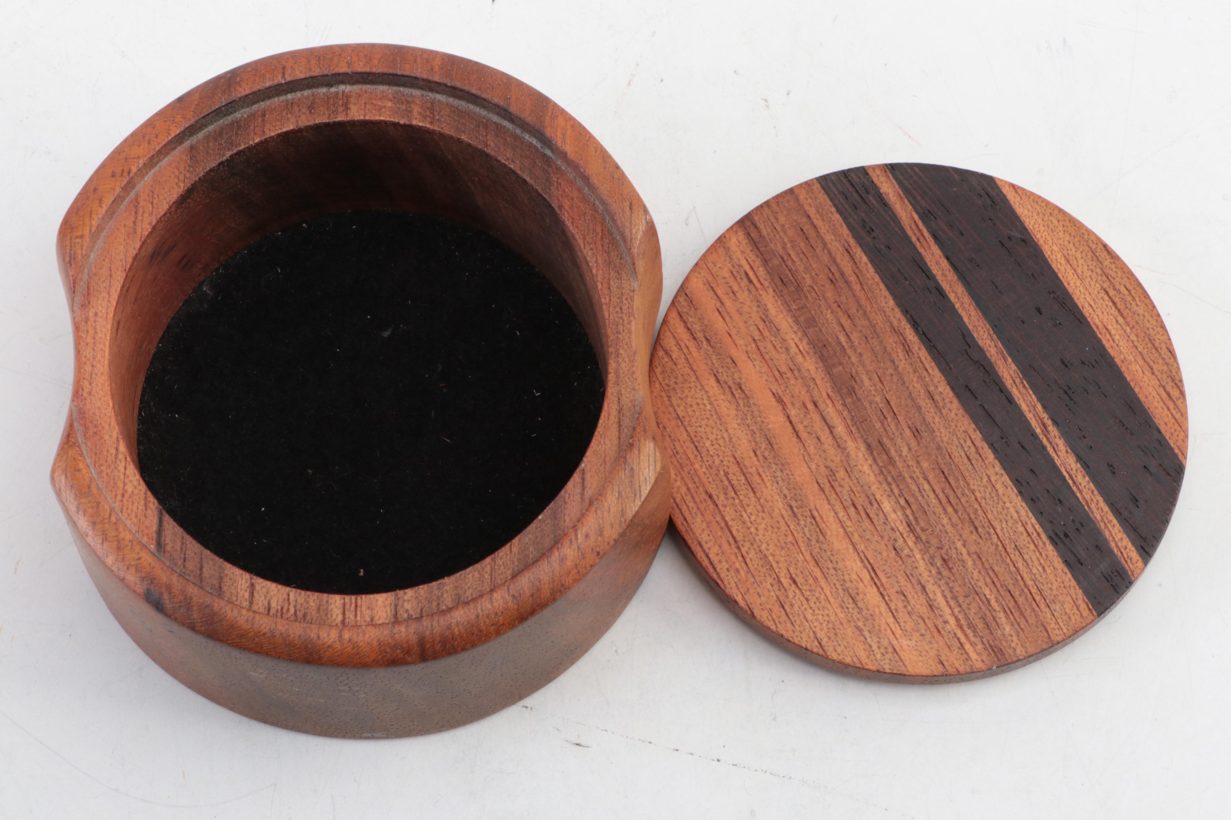 Artist Signed Walnut and Padouk Inlaid Wooden Box, 1984