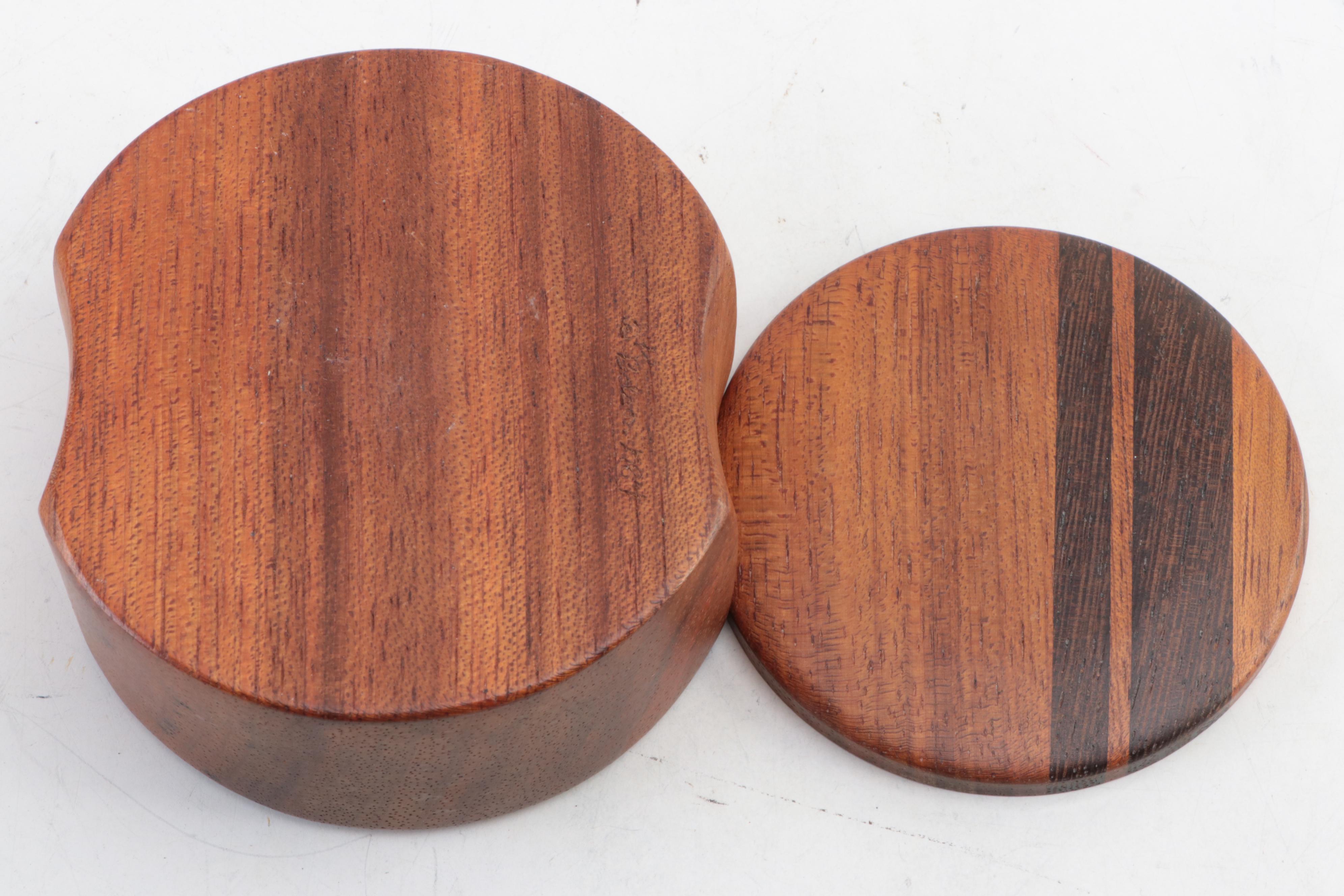 Artist Signed Walnut and Padouk Inlaid Wooden Box, 1984