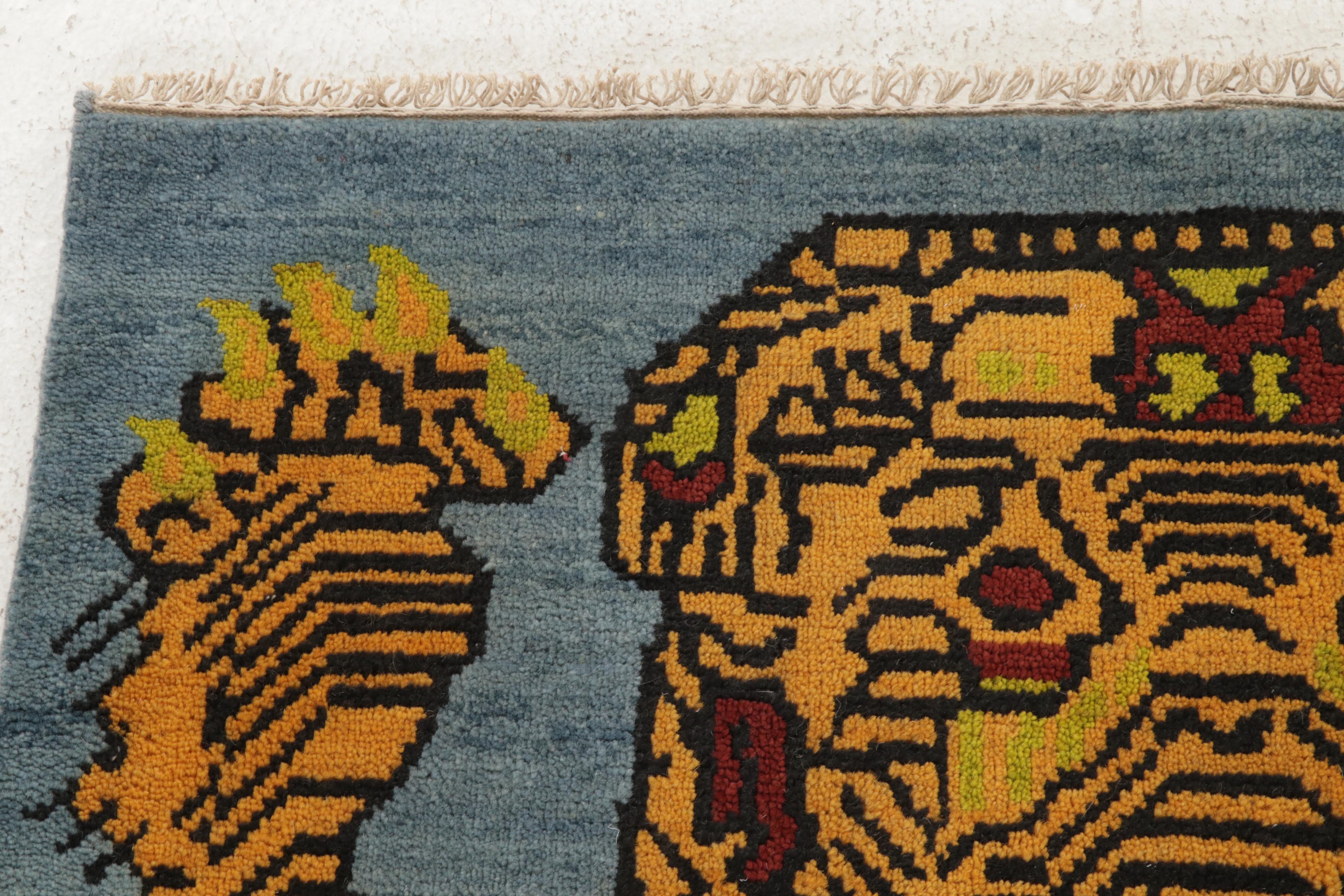 4' x 6'3 Hand-Knotted Nepalese Tiger Figure Area Rug