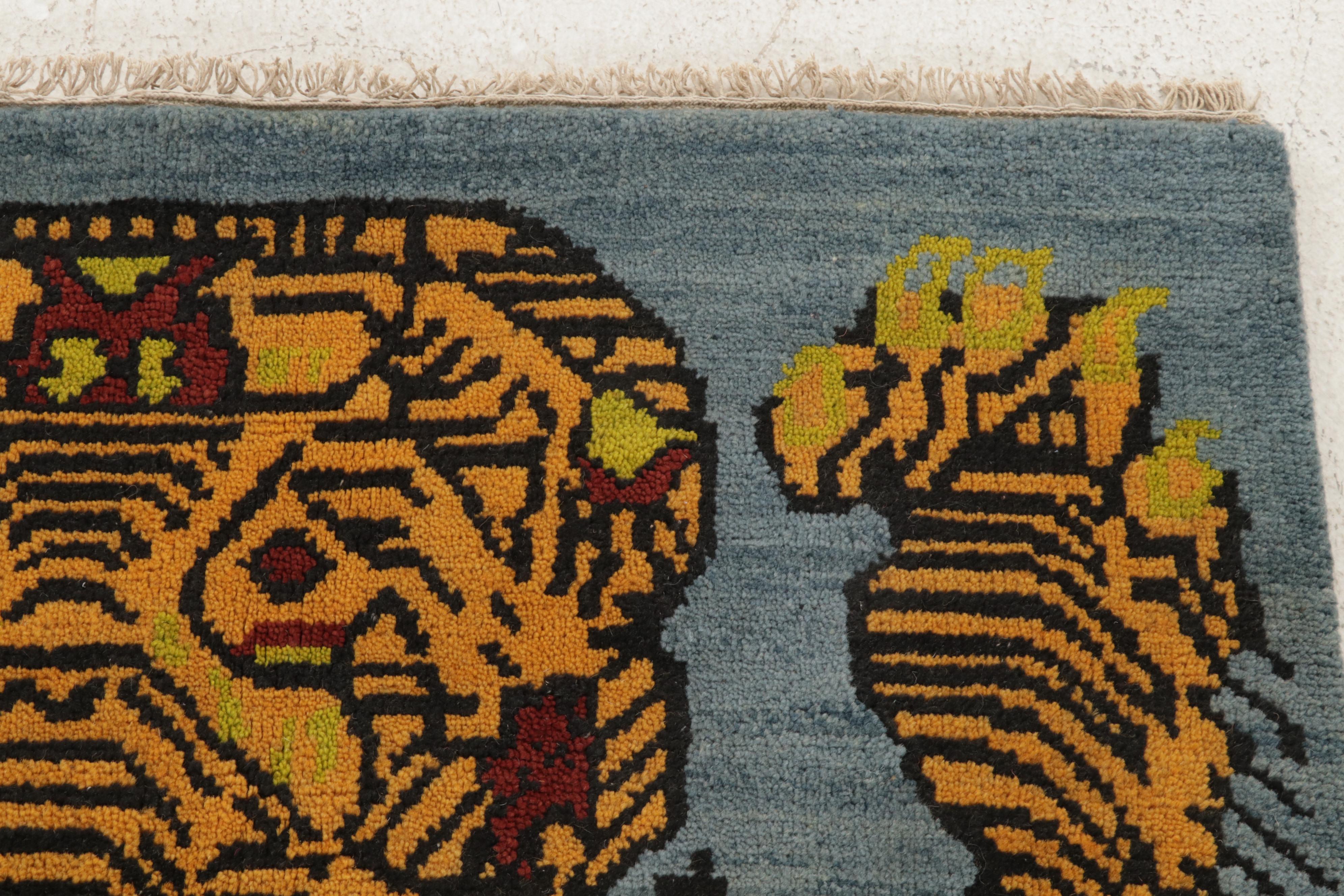 4' x 6'3 Hand-Knotted Nepalese Tiger Figure Area Rug