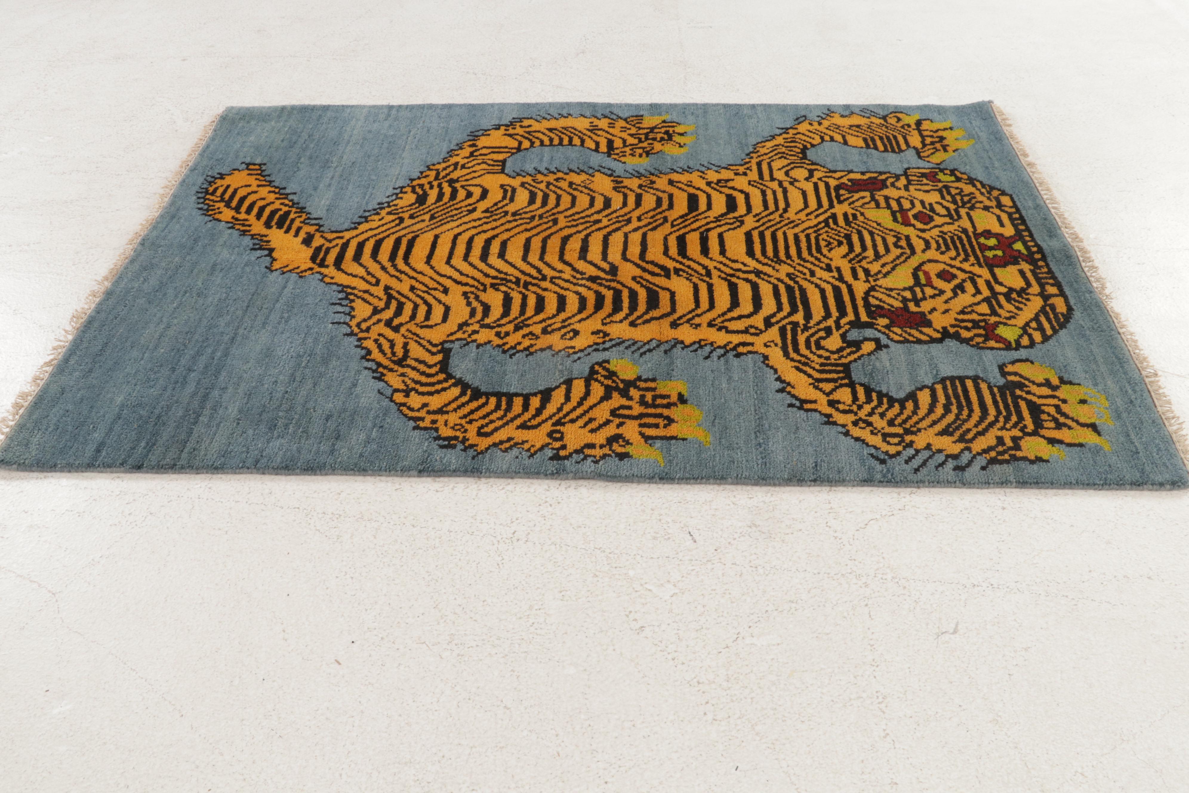 4' x 6'3 Hand-Knotted Nepalese Tiger Figure Area Rug