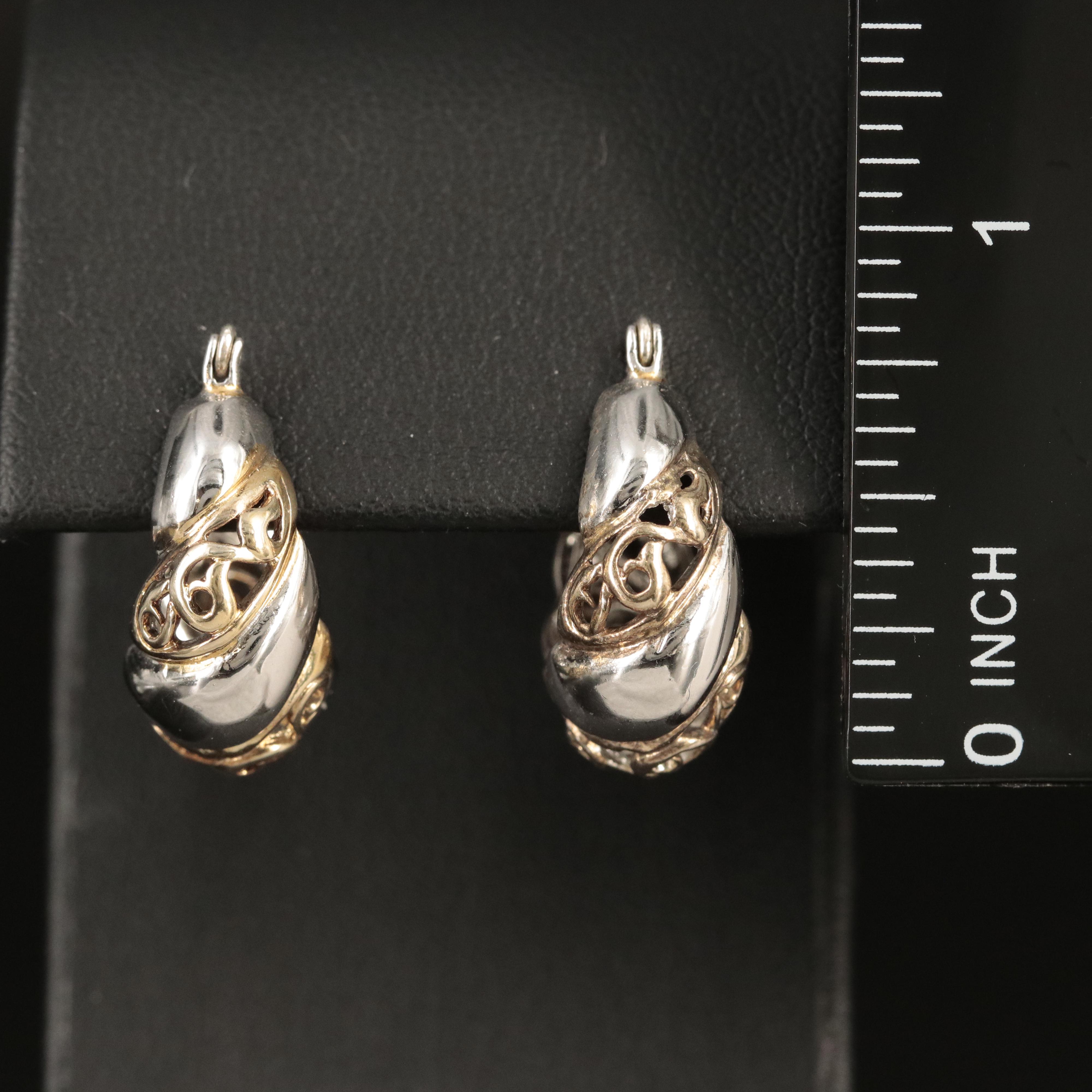 Sterling Fluted Scrollwork Hoop Earrings