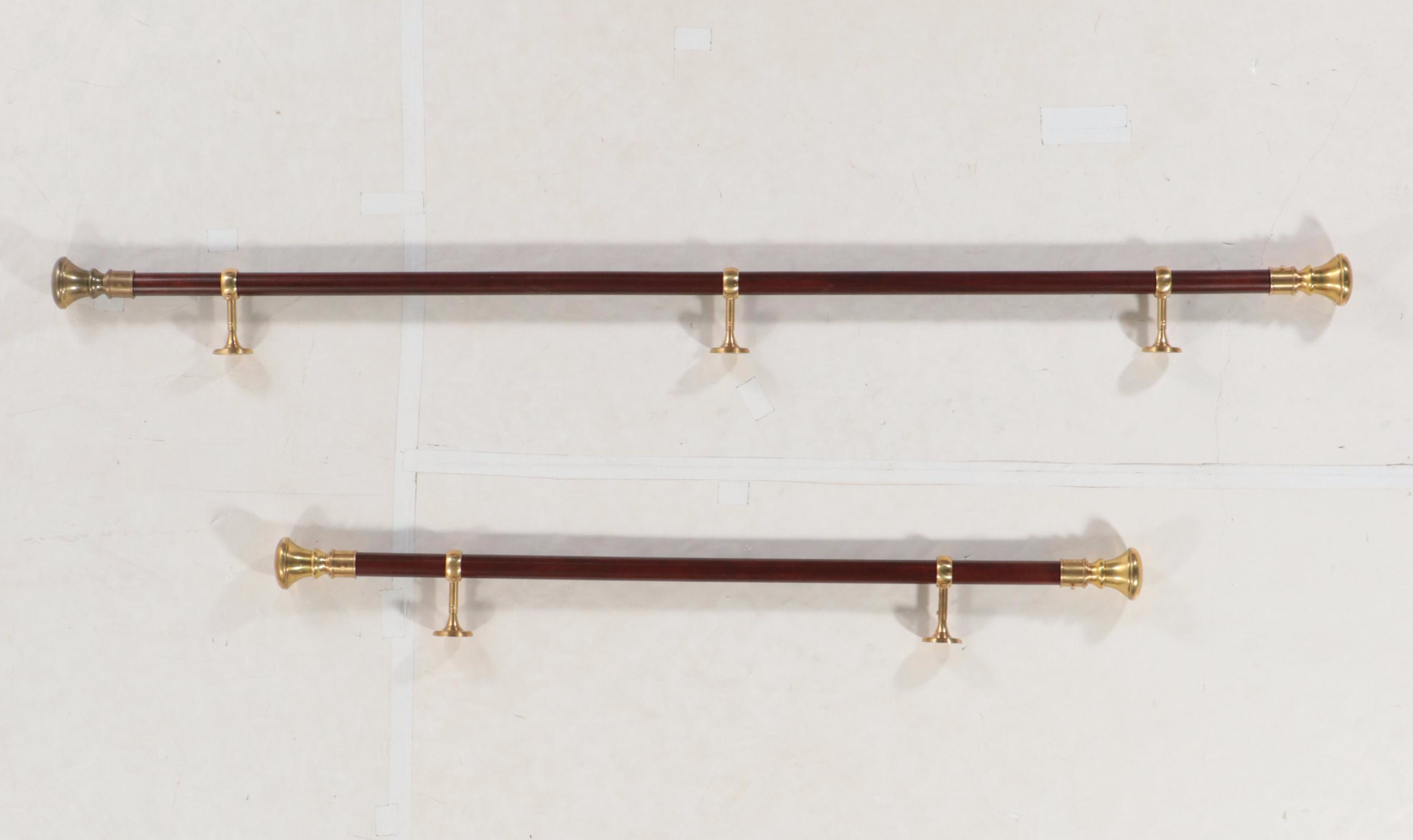 Ralph Lauren Home Mahogany Curtain Rods with Brass Finials and Brackets
