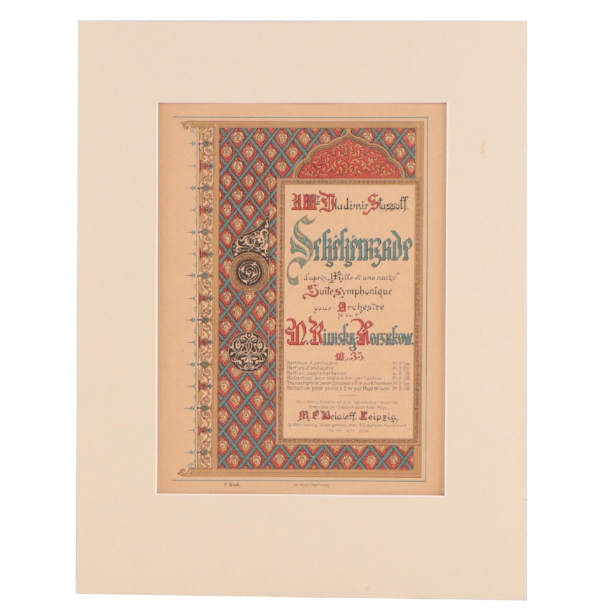 Lithograph After C. Boek & Carl Gottlieb Röder "Scheherezade Score Cover."