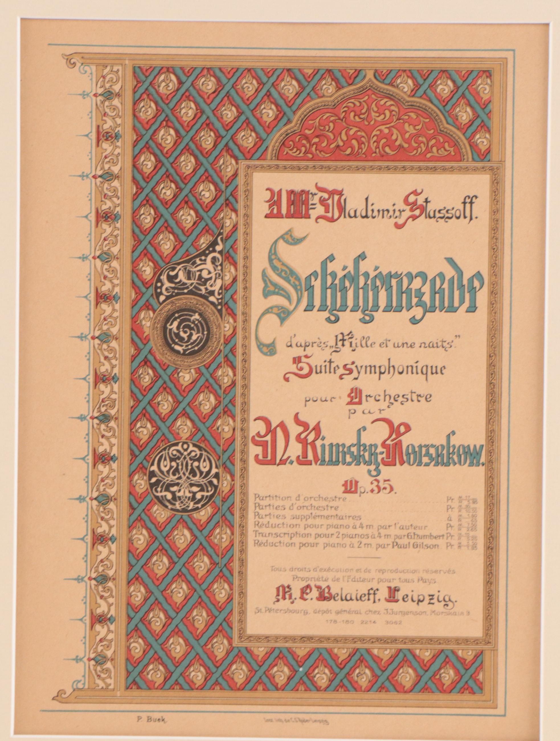 Lithograph After C. Boek & Carl Gottlieb Röder "Scheherezade Score Cover."