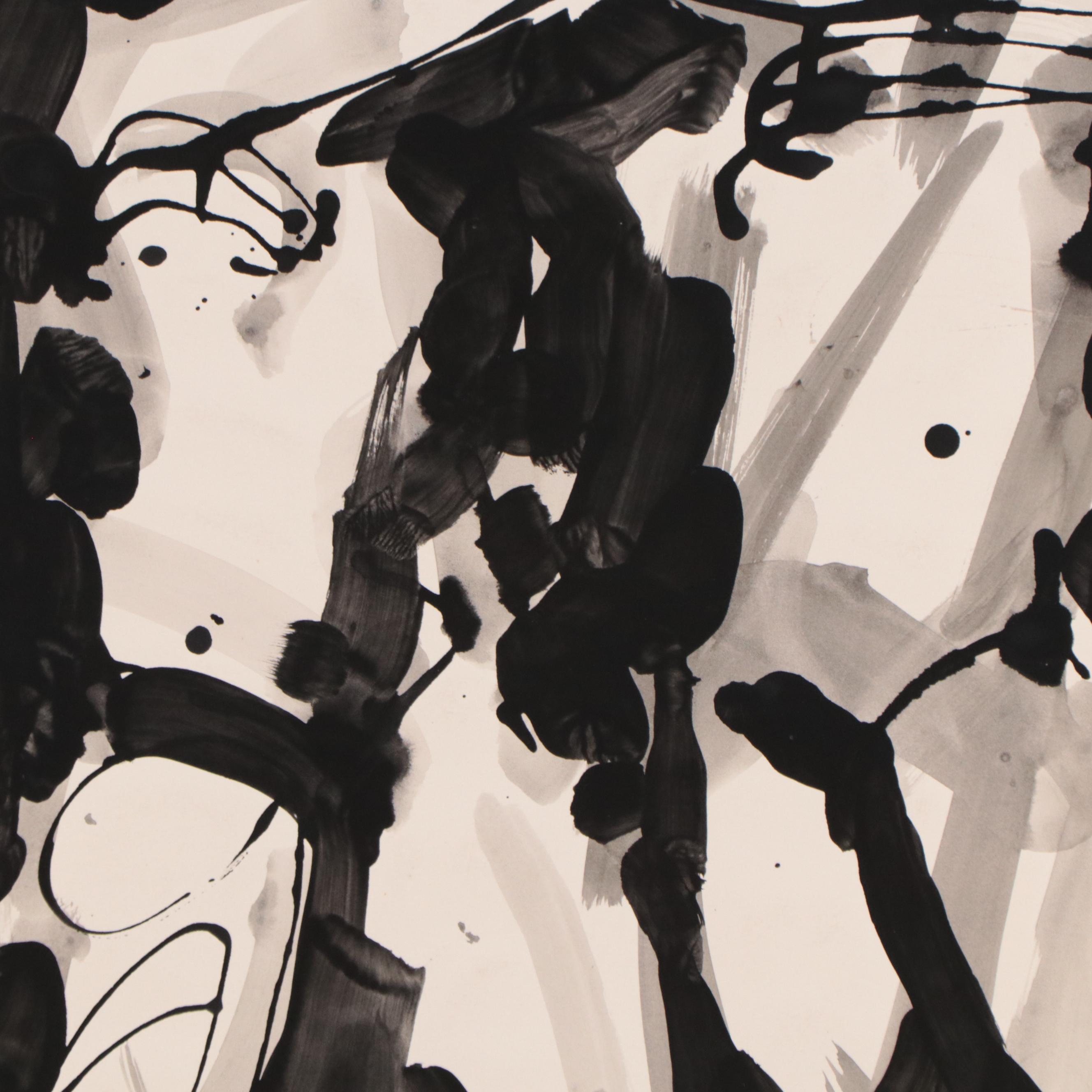 Jack Meanwell Figural Abstract Expressionist Ink Painting, 1991