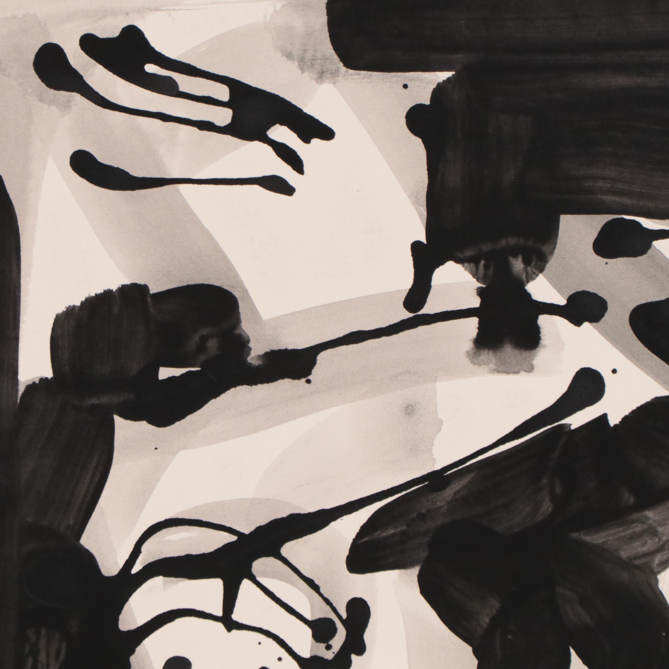 Jack Meanwell Figural Abstract Expressionist Ink Painting, 1991