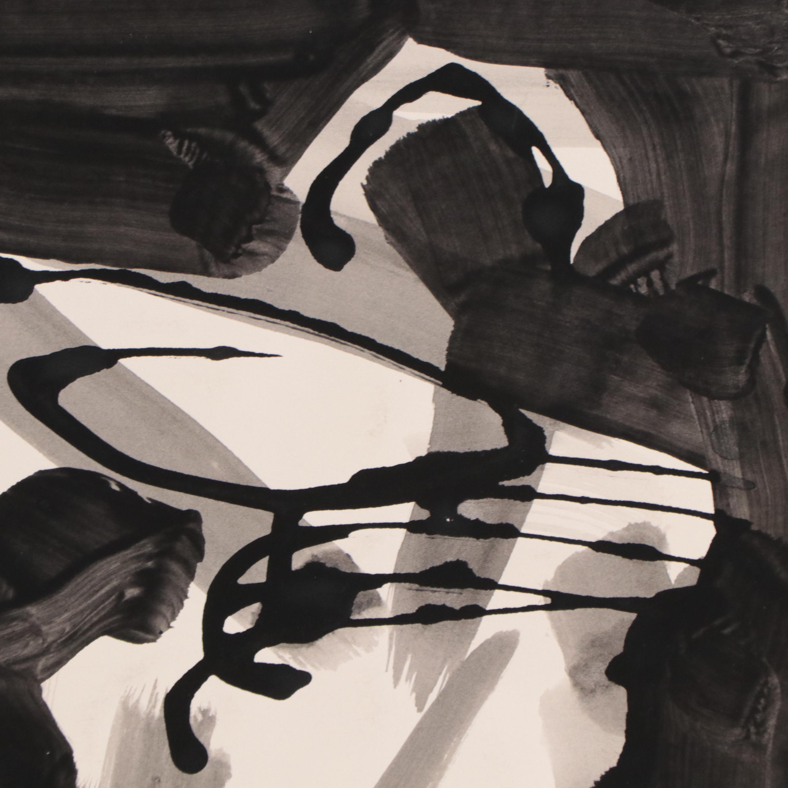 Jack Meanwell Figural Abstract Expressionist Ink Painting, 1991