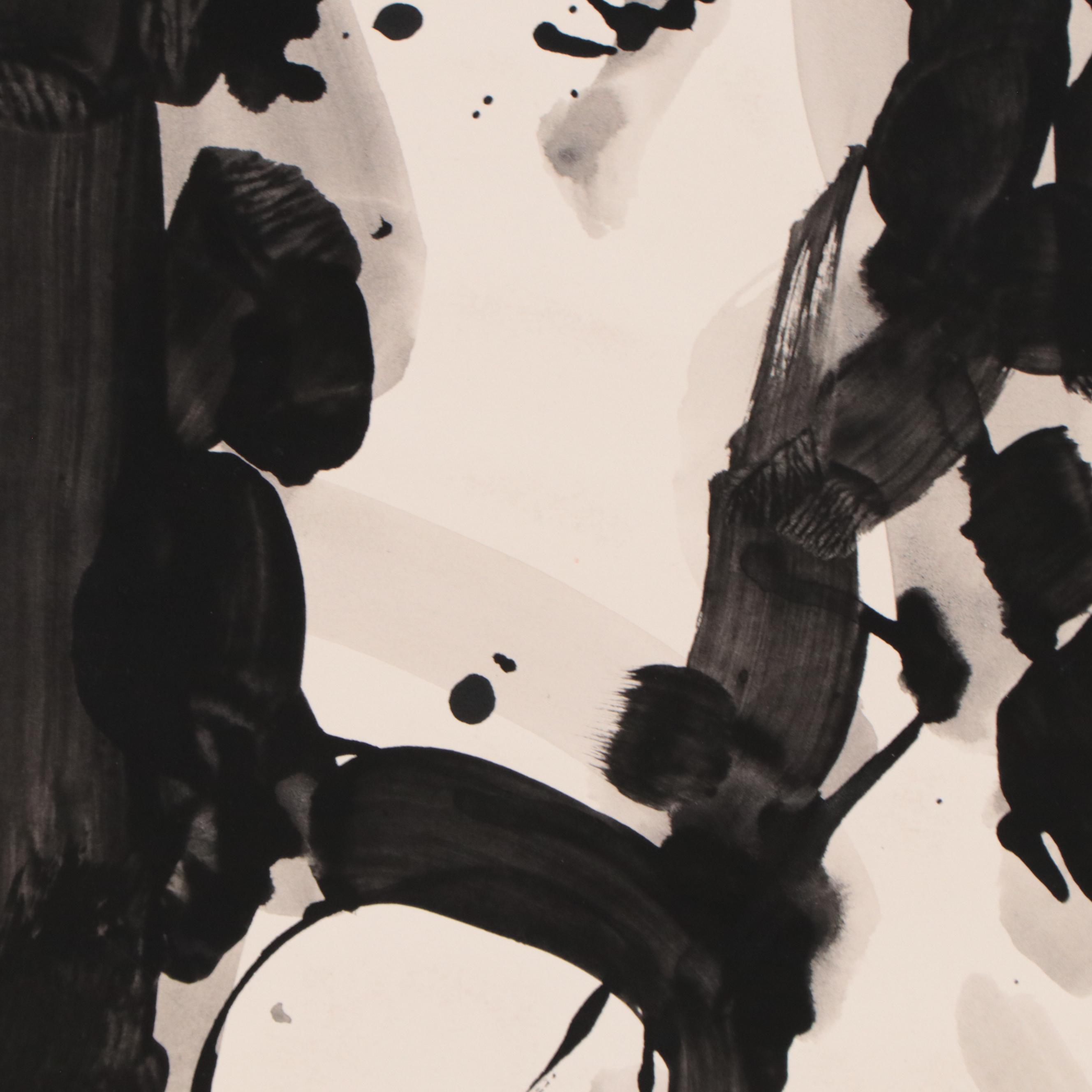 Jack Meanwell Figural Abstract Expressionist Ink Painting, 1991