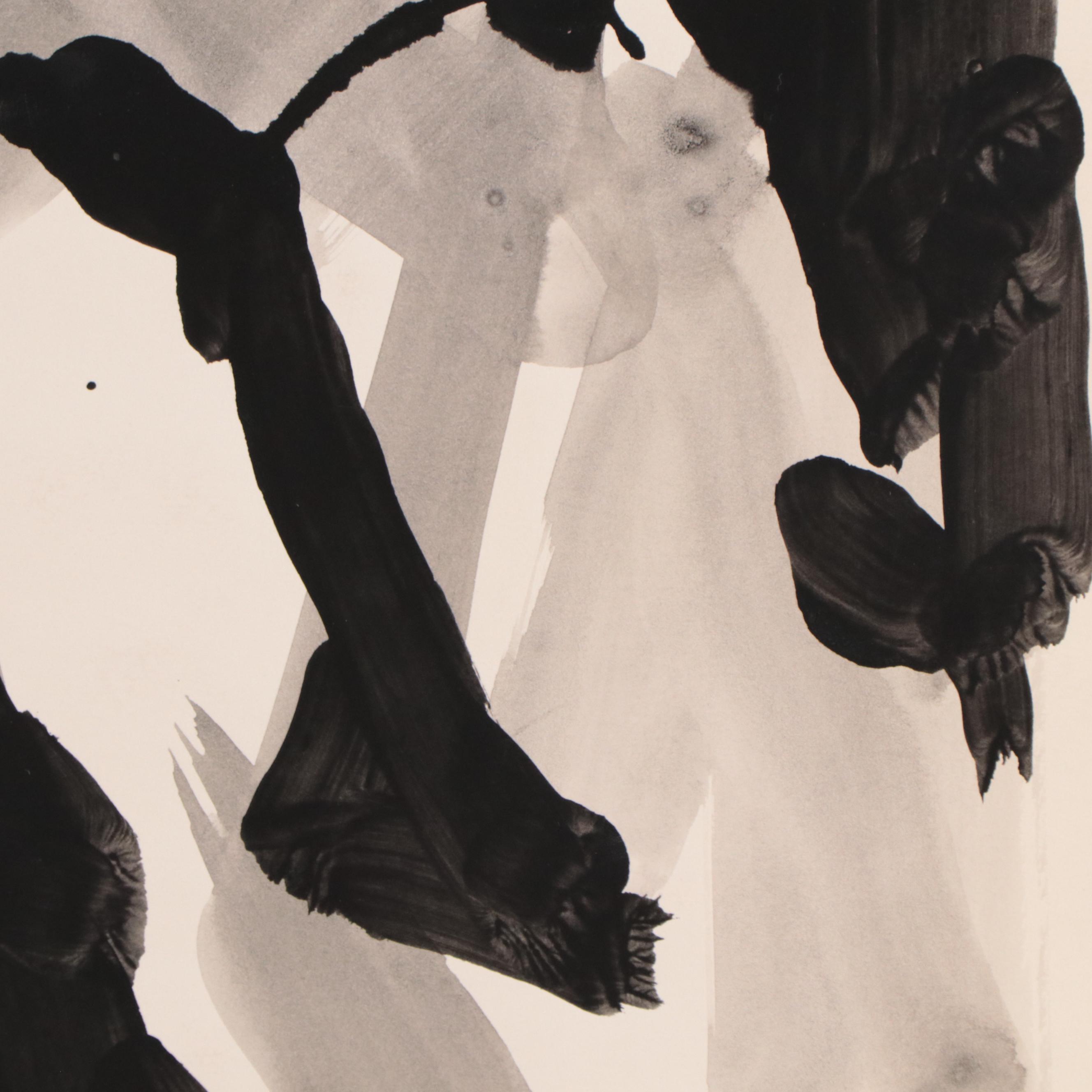 Jack Meanwell Figural Abstract Expressionist Ink Painting, 1991