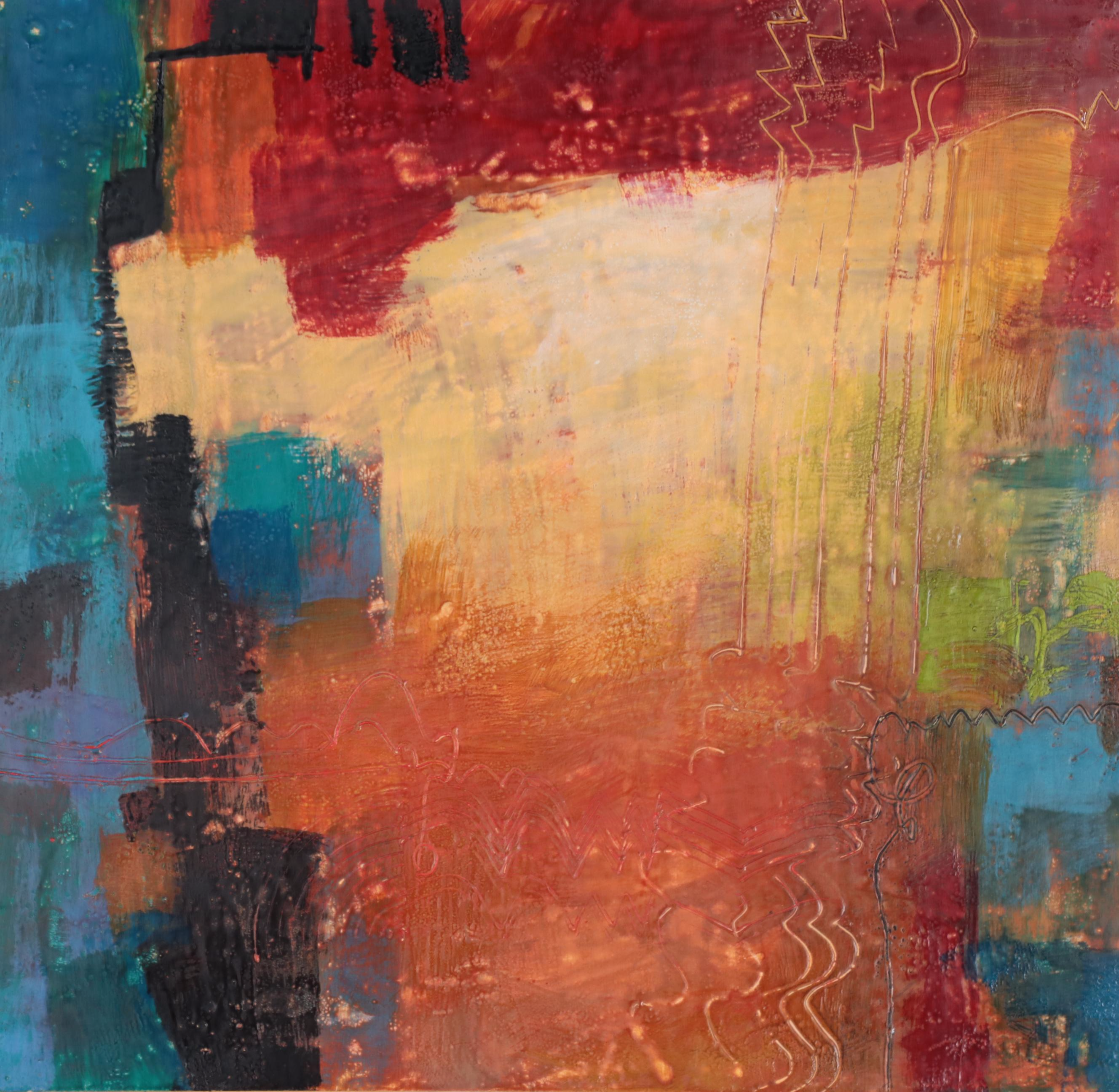 Ursula J. Brenner Non-objective Encaustic Painting "Tall Grasses"