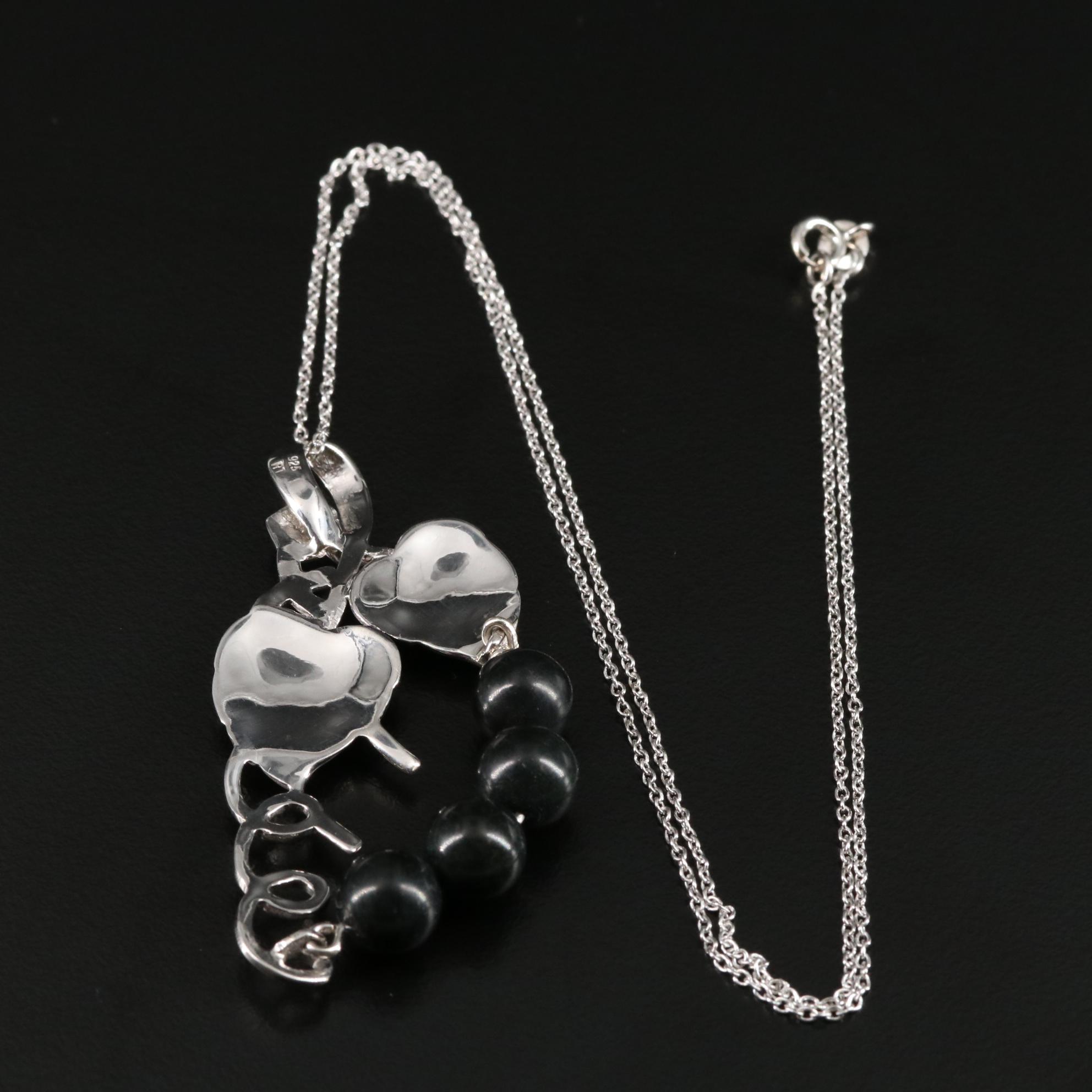 Sterling Black Onyx Grape Cluster Pendant Necklace