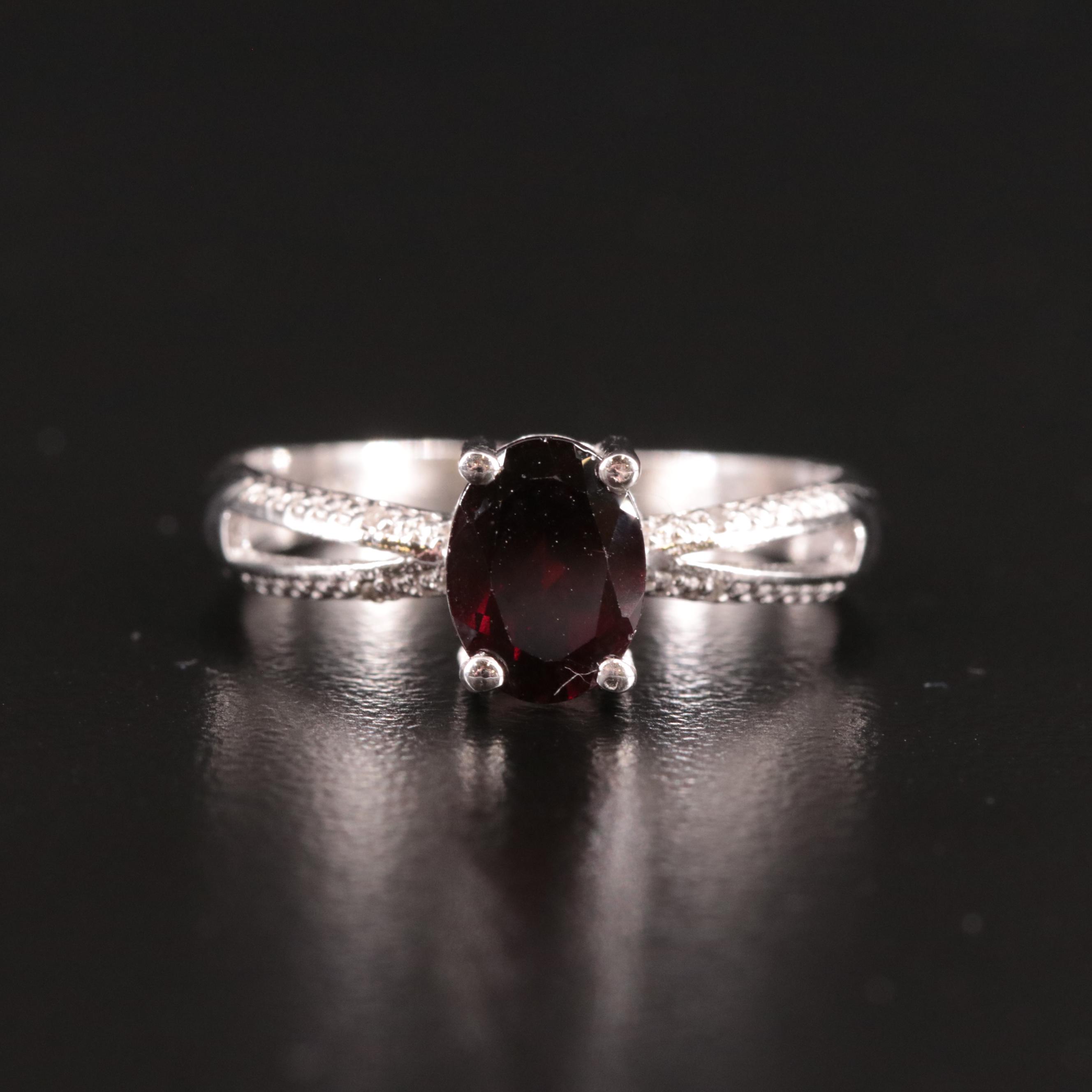 Sterling Garnet and Diamond Ring