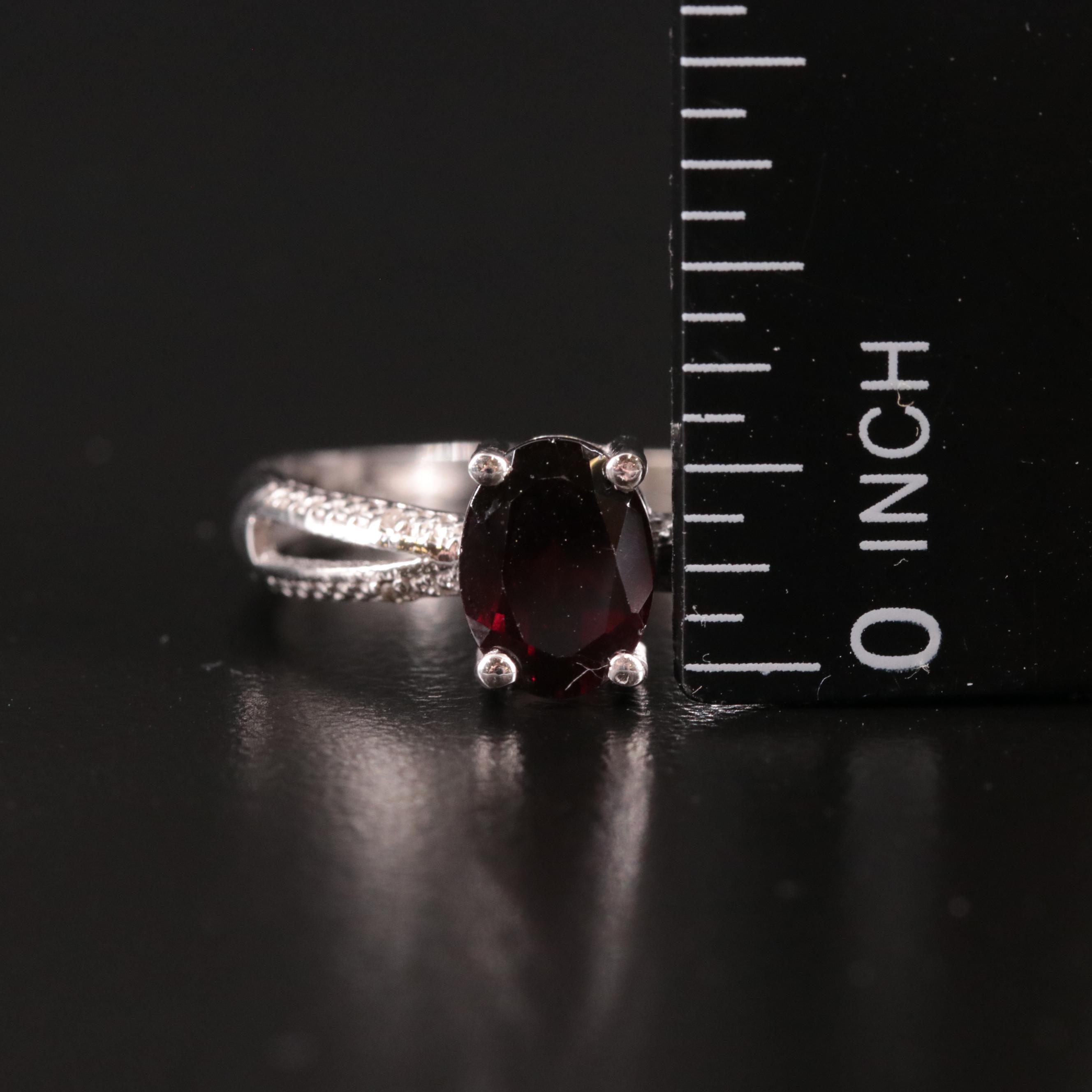 Sterling Garnet and Diamond Ring