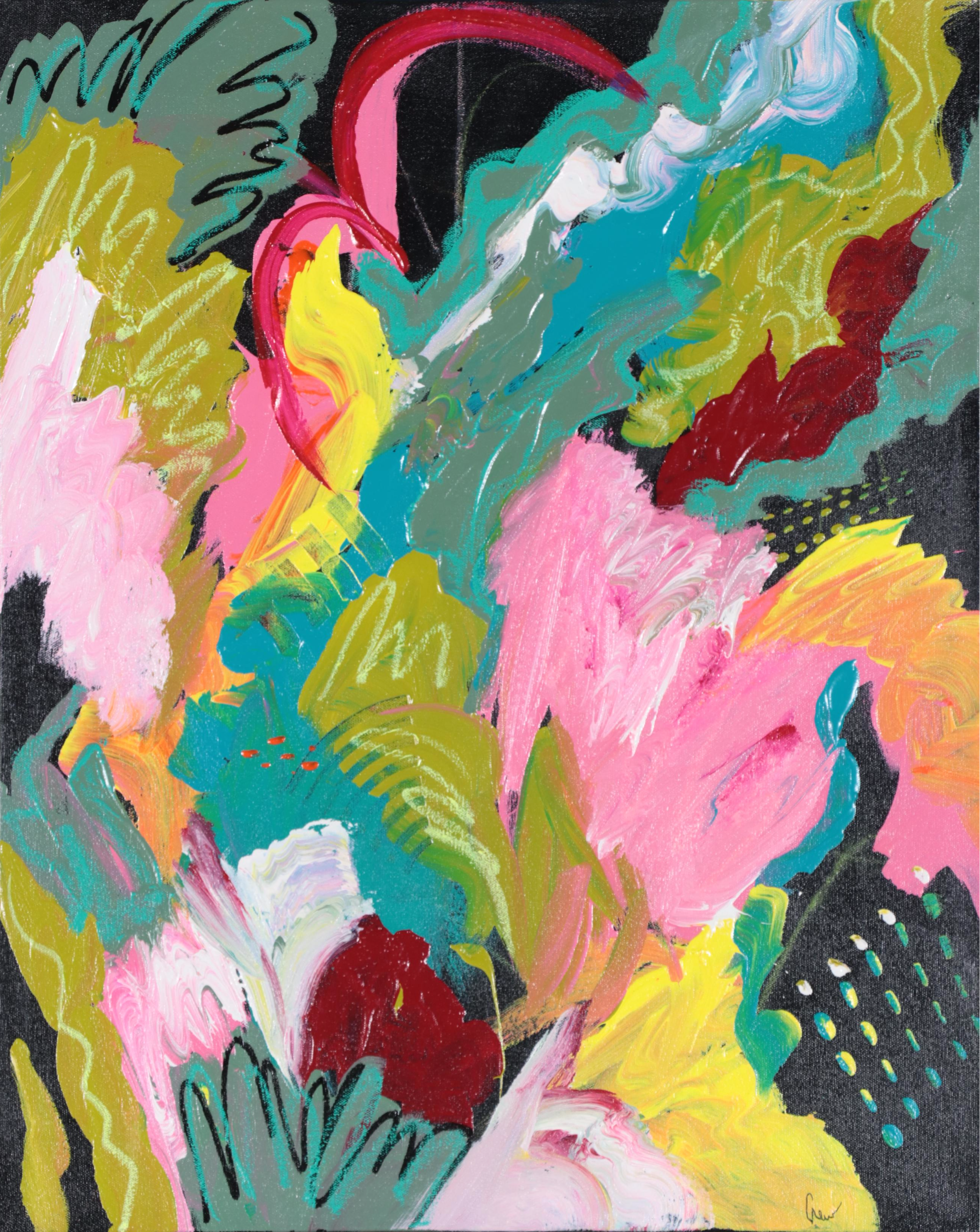 Susan Crew Abstract Acrylic Painting "Tropical Vibes 2," 21st Century