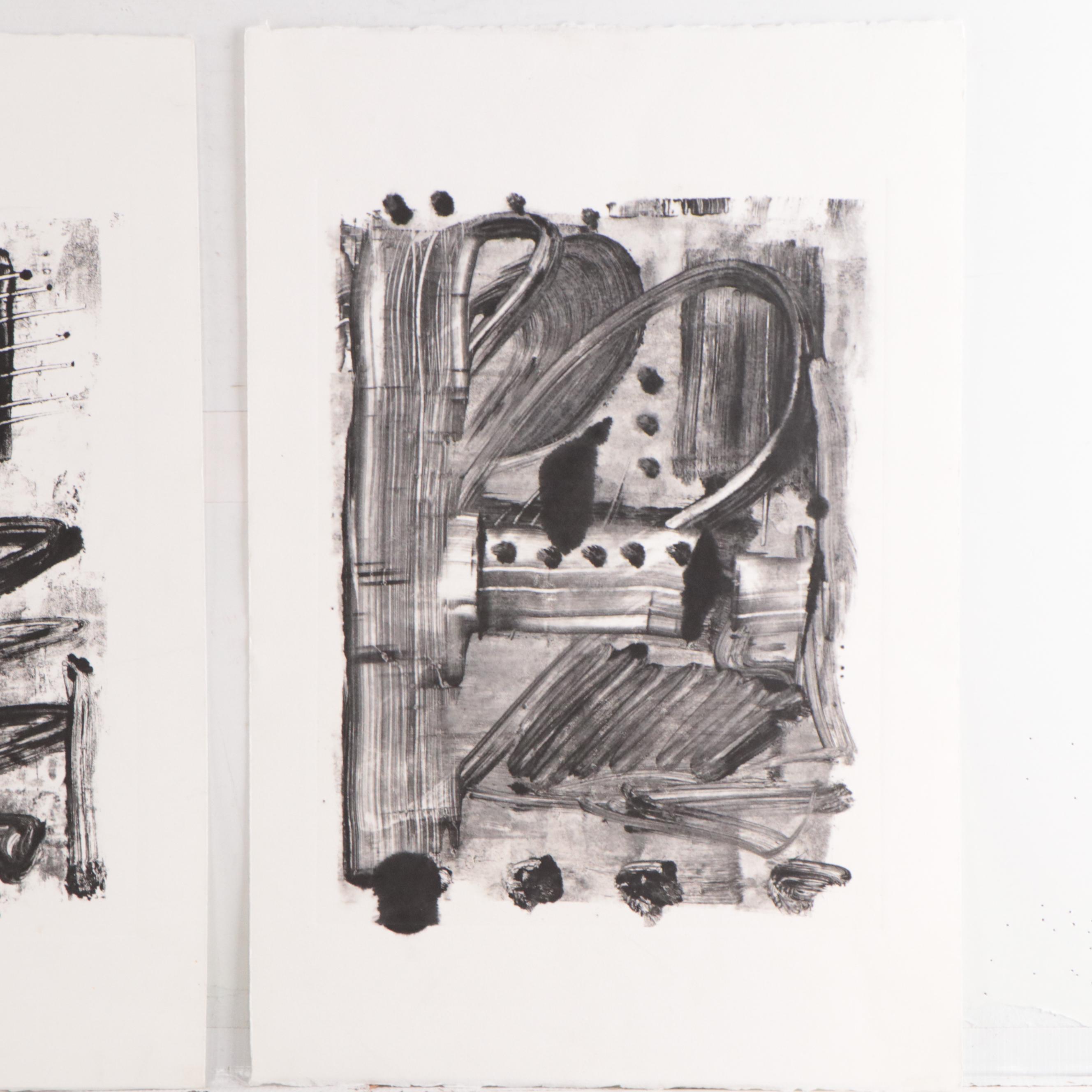 Jane Carney Abstract Non-Objective Monoprint Triptych, Late 20th Century