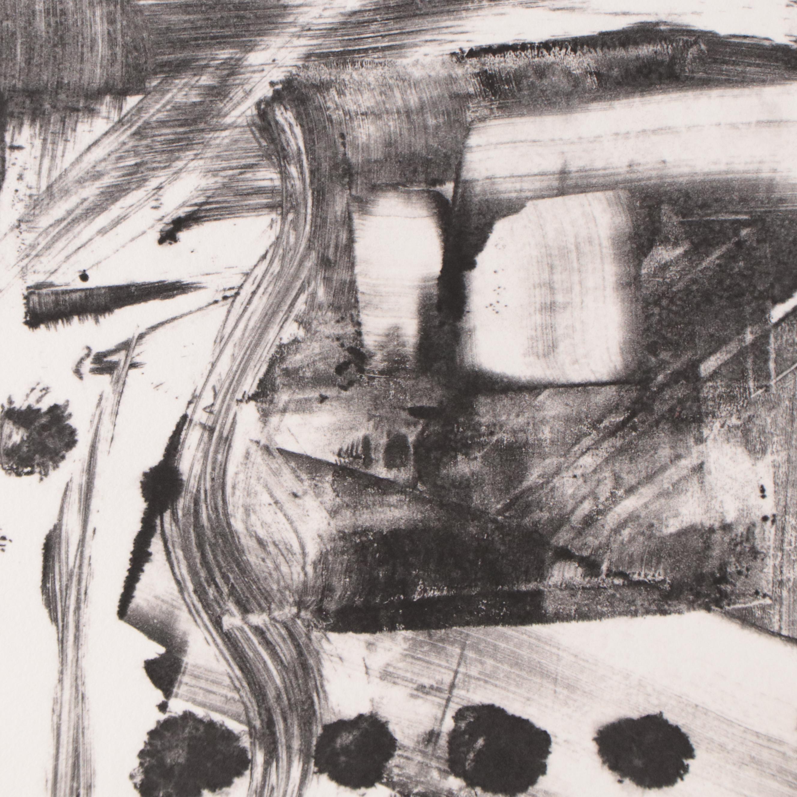 Jane Carney Abstract Non-Objective Monoprint Triptych, Late 20th Century