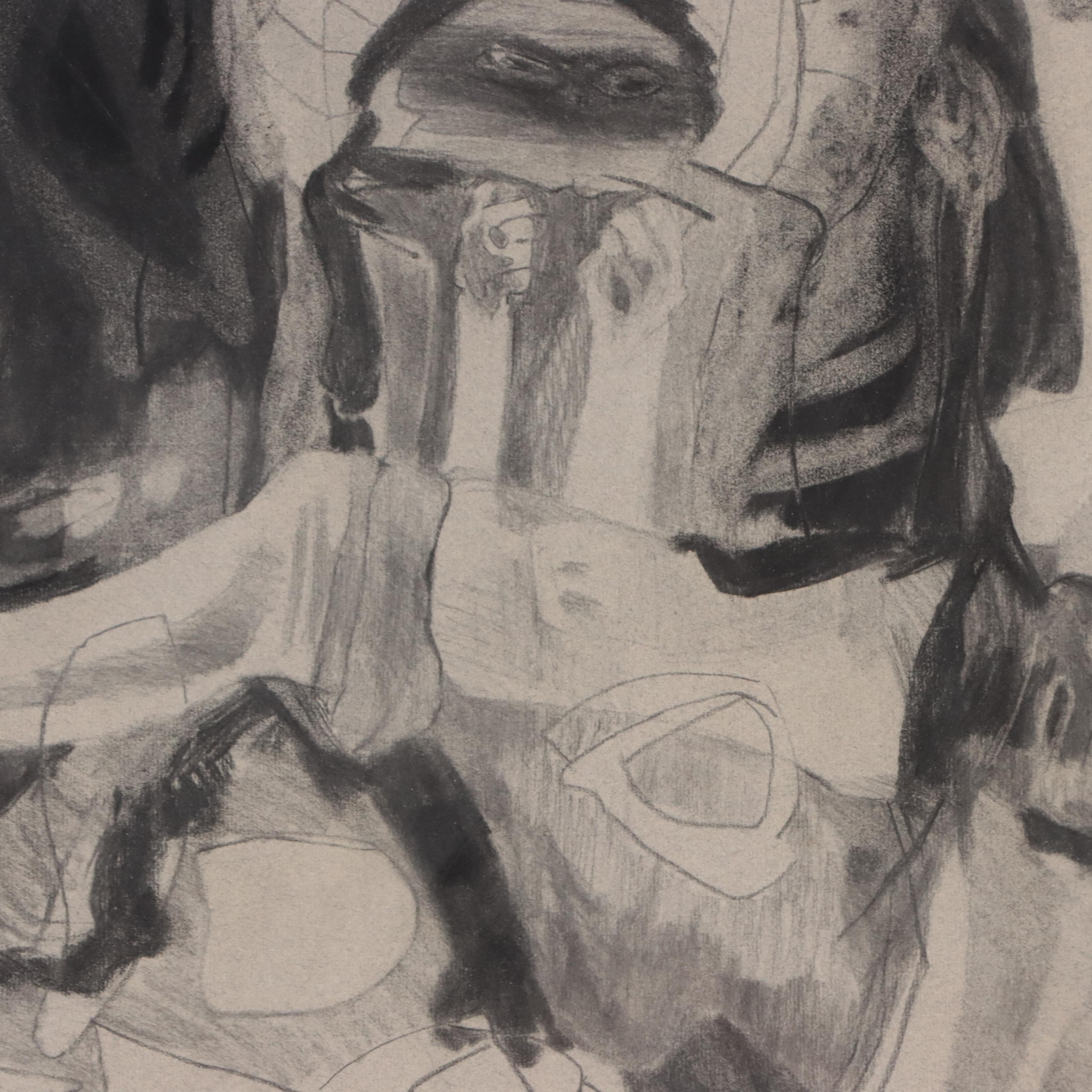 Joyce Treiman Charcoal Drawing "Cain and Abel," 1956