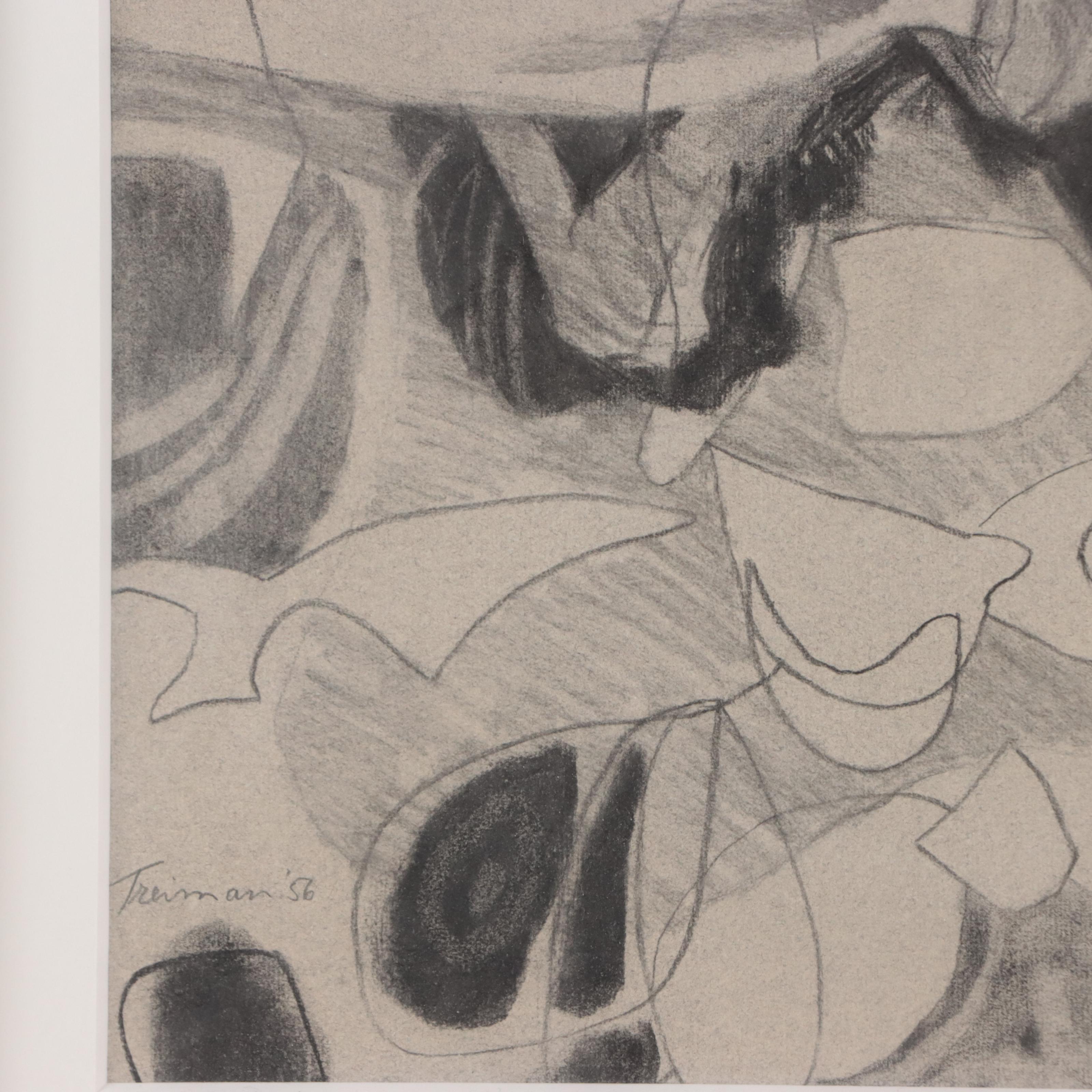 Joyce Treiman Charcoal Drawing "Cain and Abel," 1956