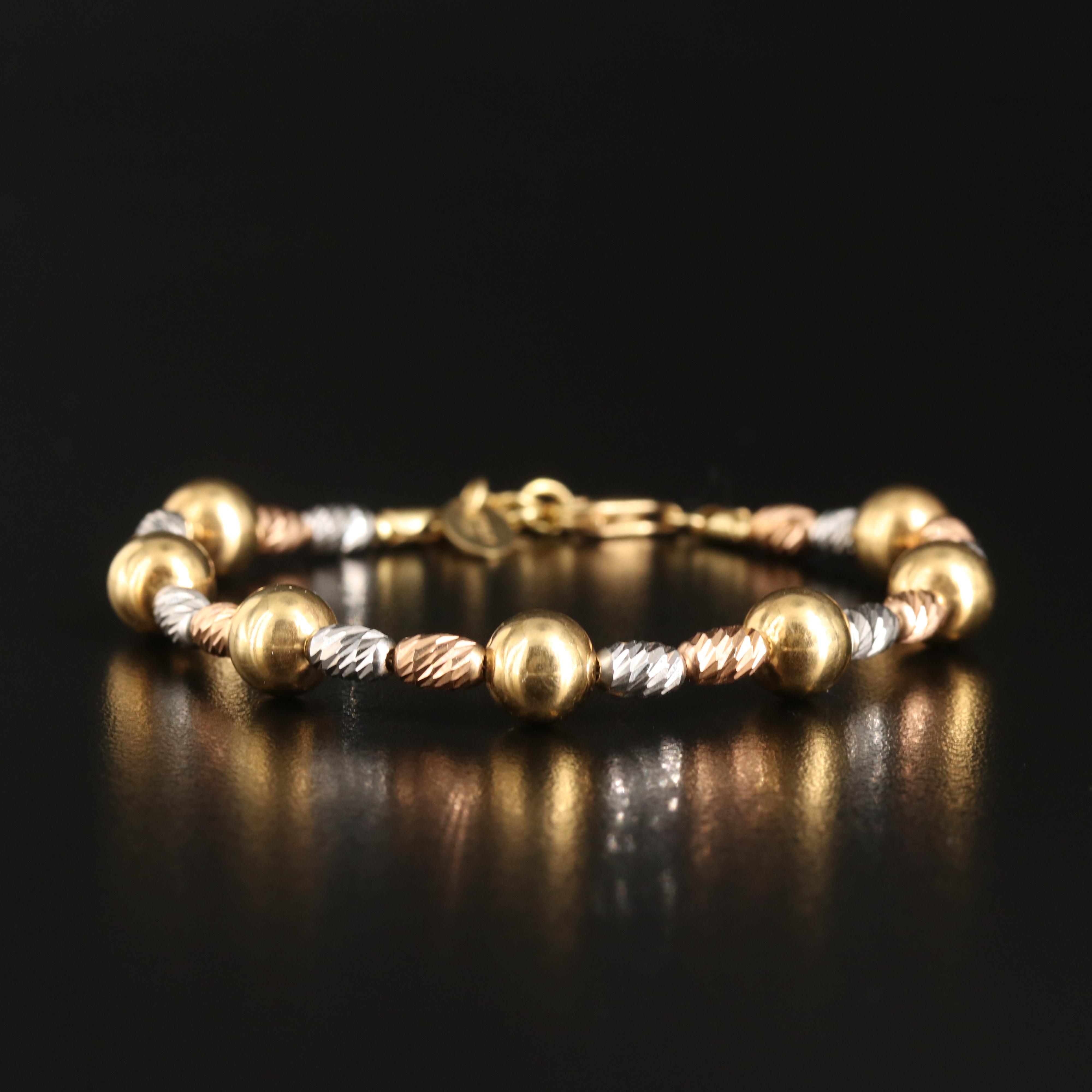 Italian 18K Tri-Color Beaded Bracelet