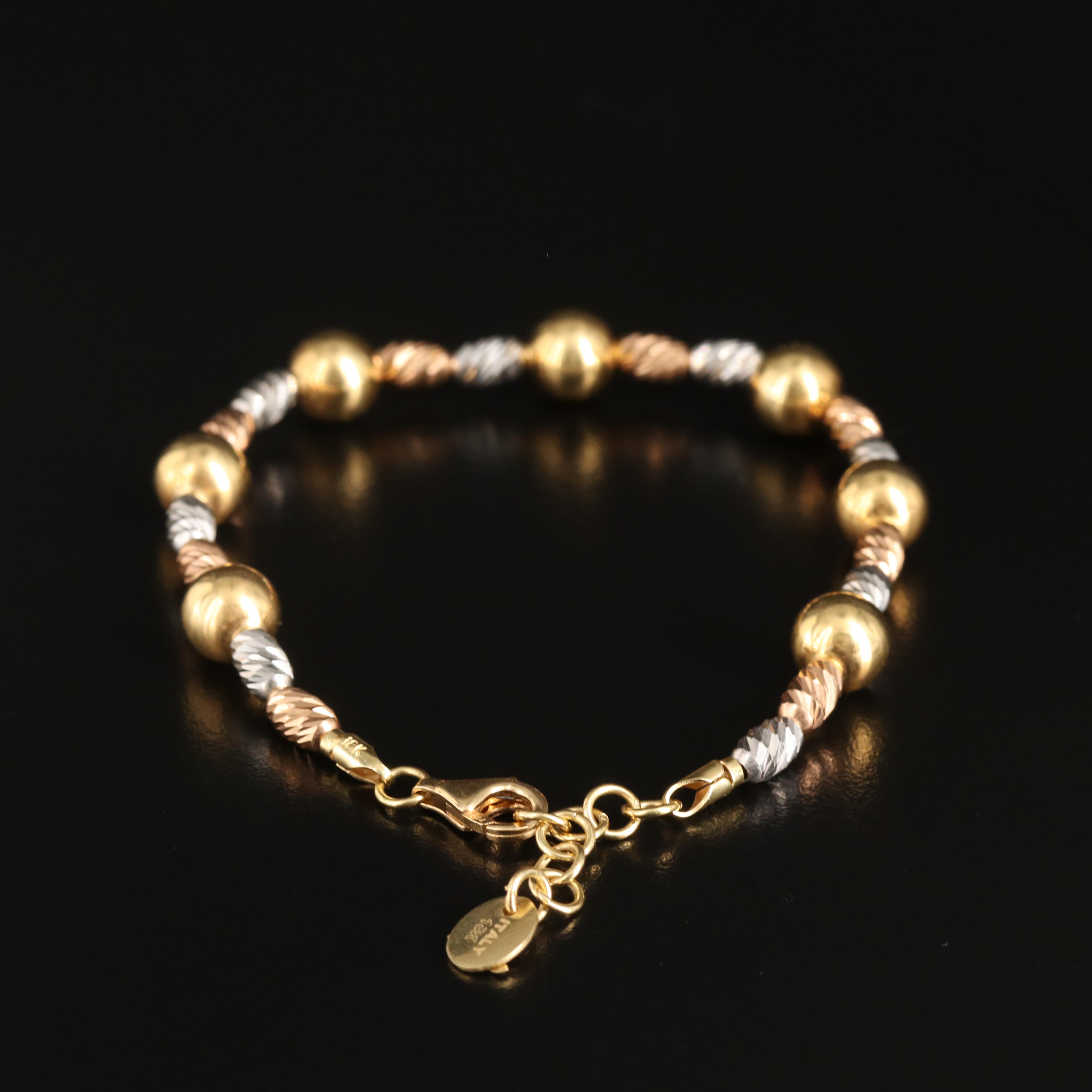 Italian 18K Tri-Color Beaded Bracelet