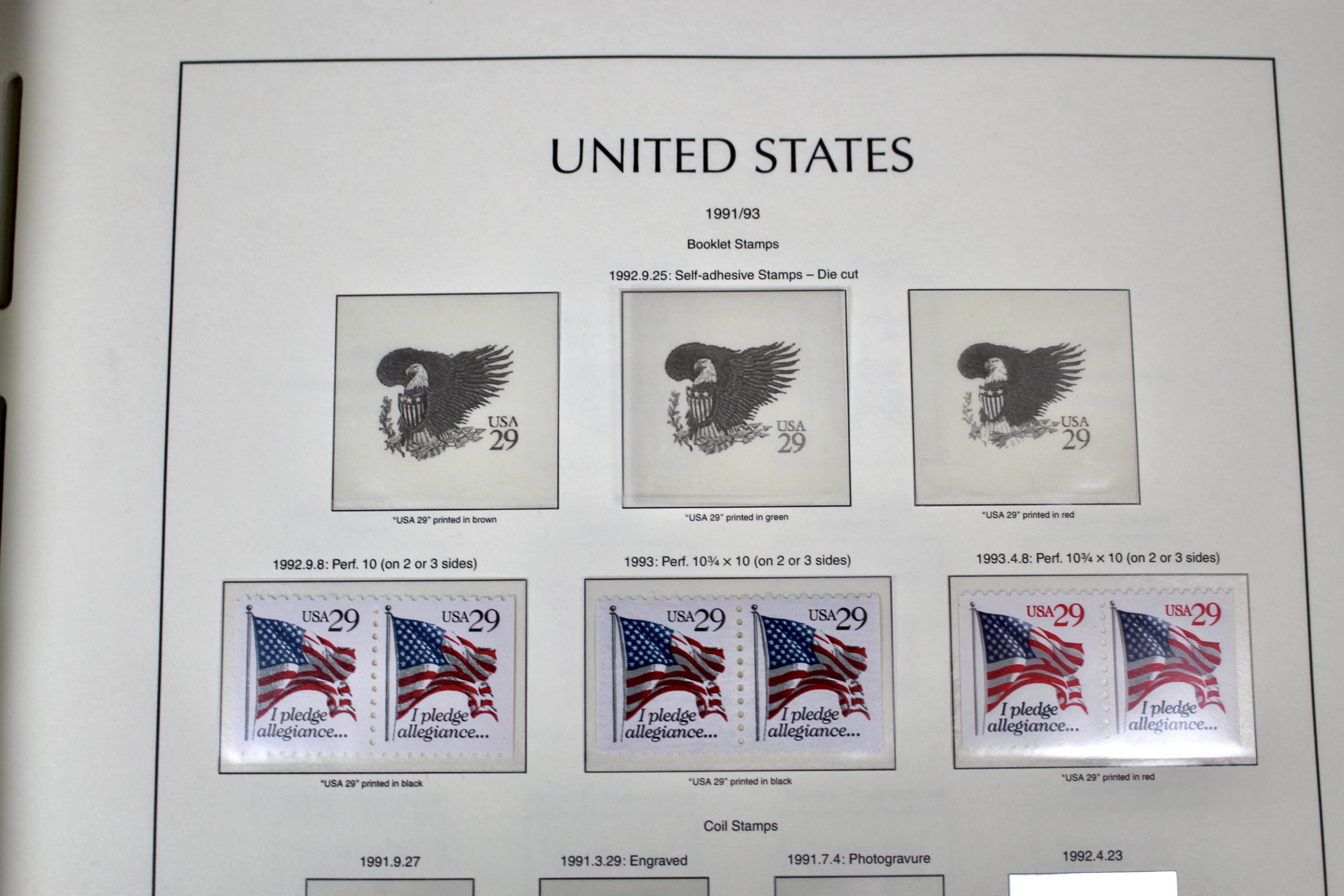 Mint Condition U.S. Postage Stamp Collection on Hingeless Pages, 1990-1997