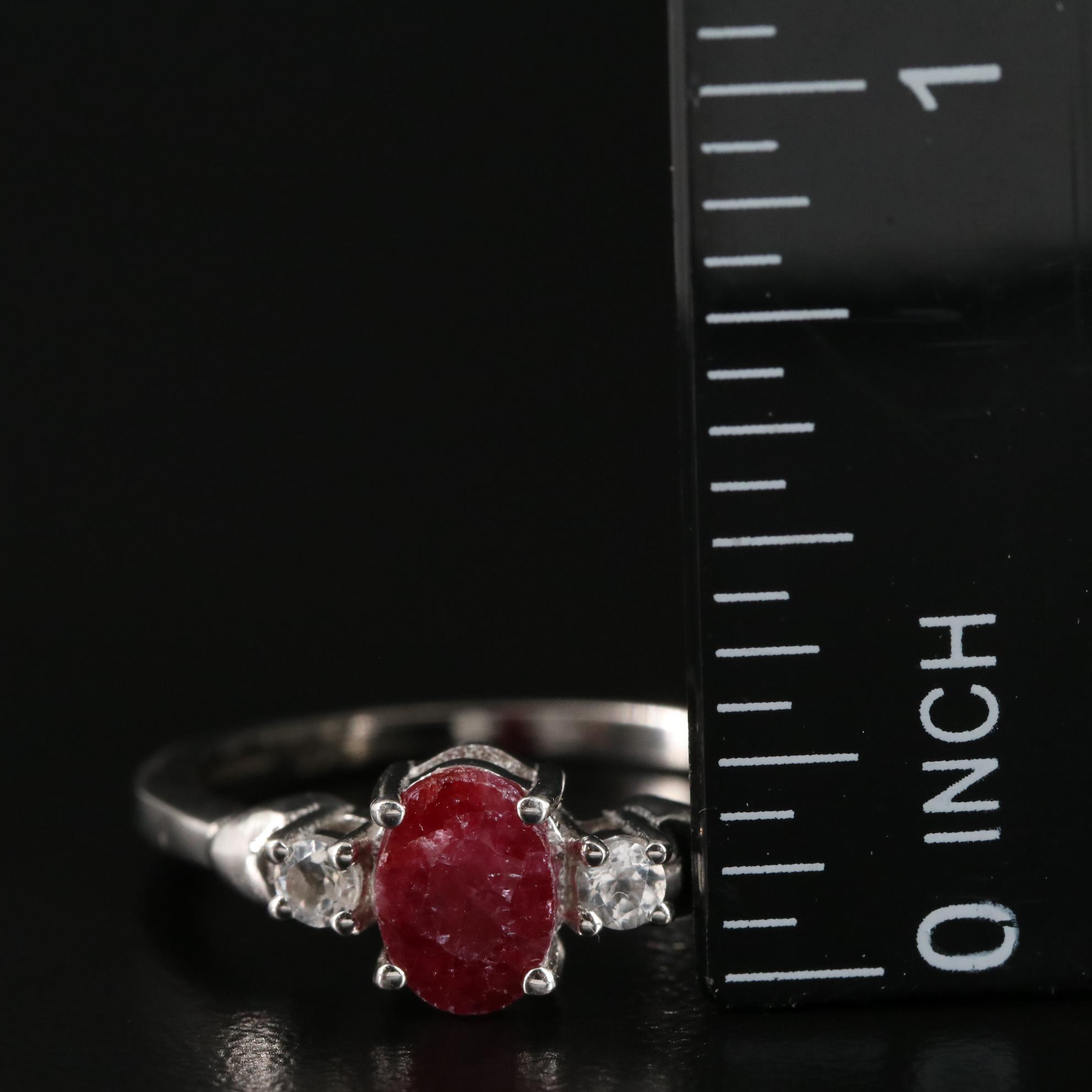 Sterling Ruby and White Topaz Ring