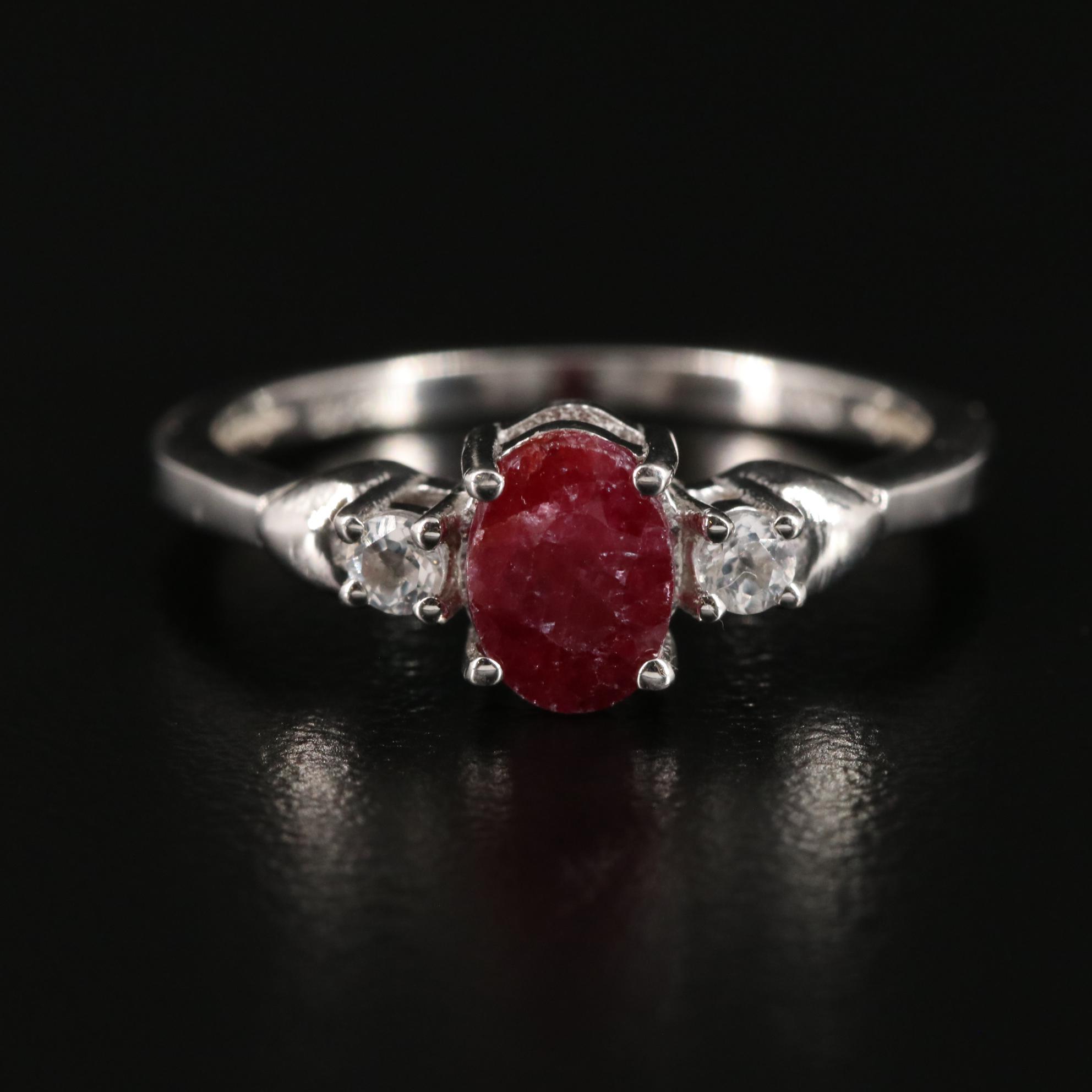 Sterling Ruby and White Topaz Ring