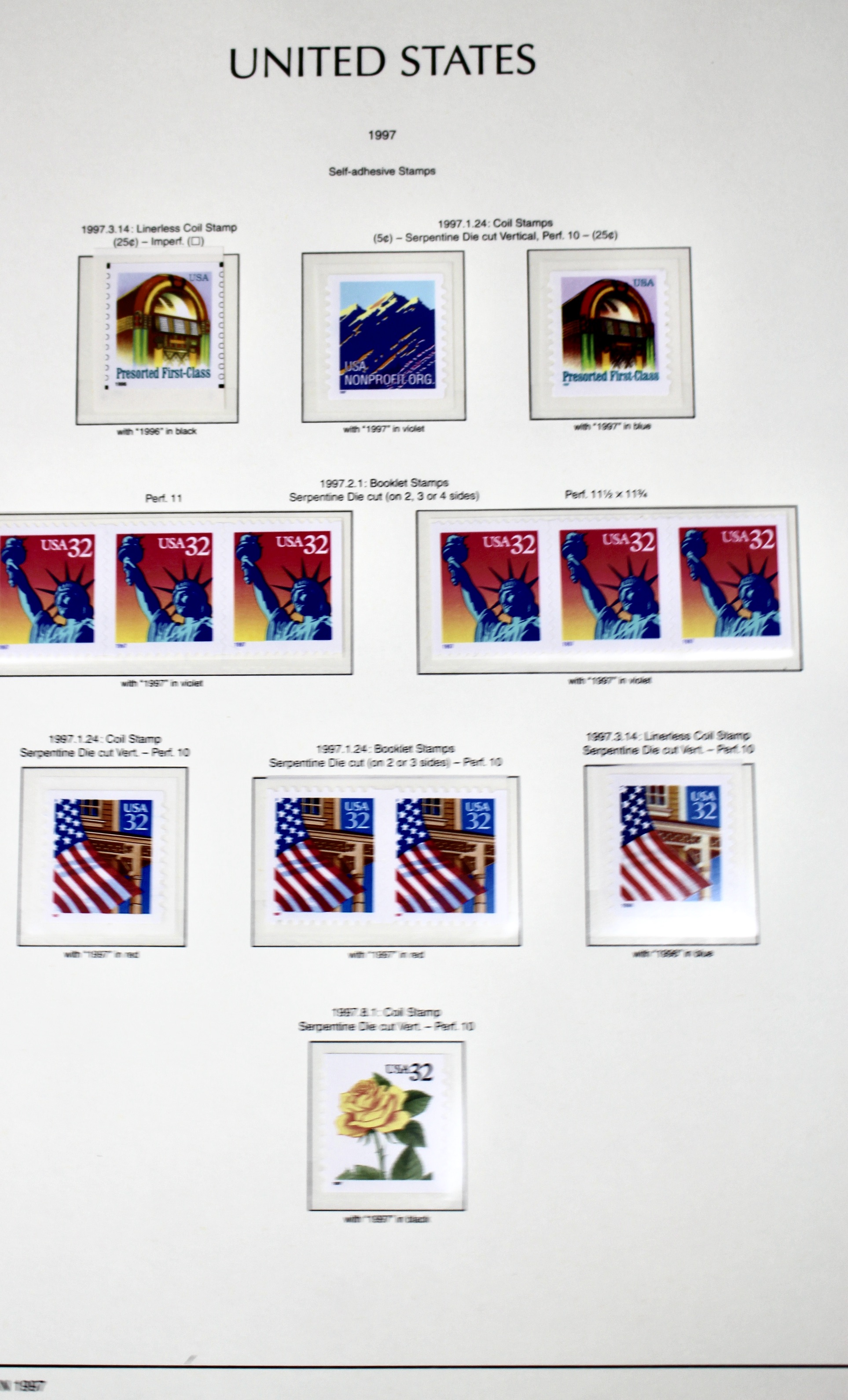 Mint Condition U.S. Postage Stamp Collection on Hingeless Pages, 1990-1997