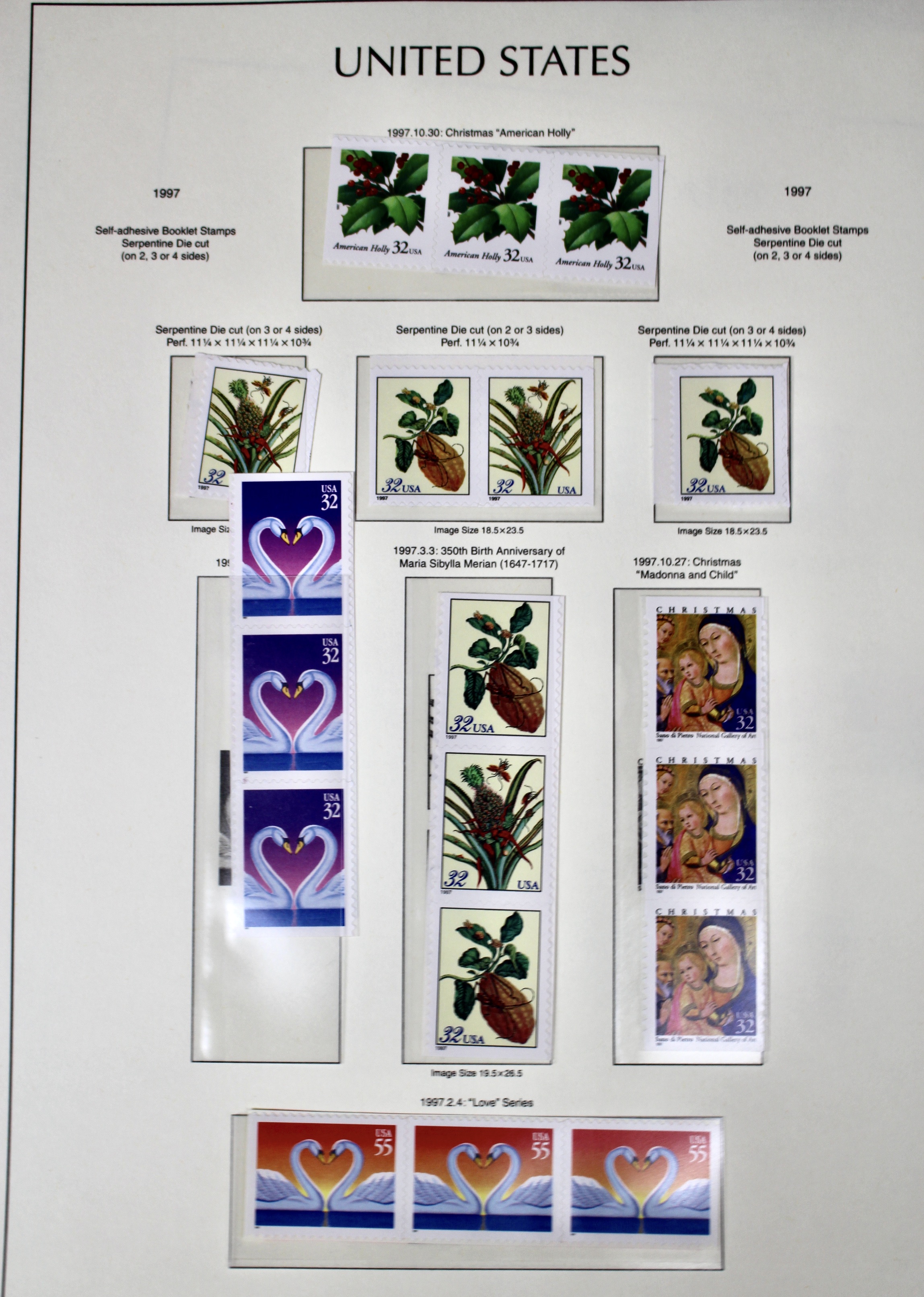 Mint Condition U.S. Postage Stamp Collection on Hingeless Pages, 1990-1997